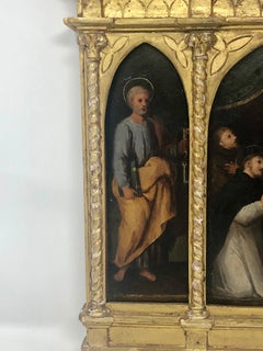 Antique German Religious Oil Painting on Panel in Original Gilt Frame Circa 1900