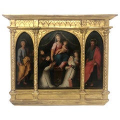 Antique German Religious Oil Painting on Panel in Original Gilt Frame Circa 1900