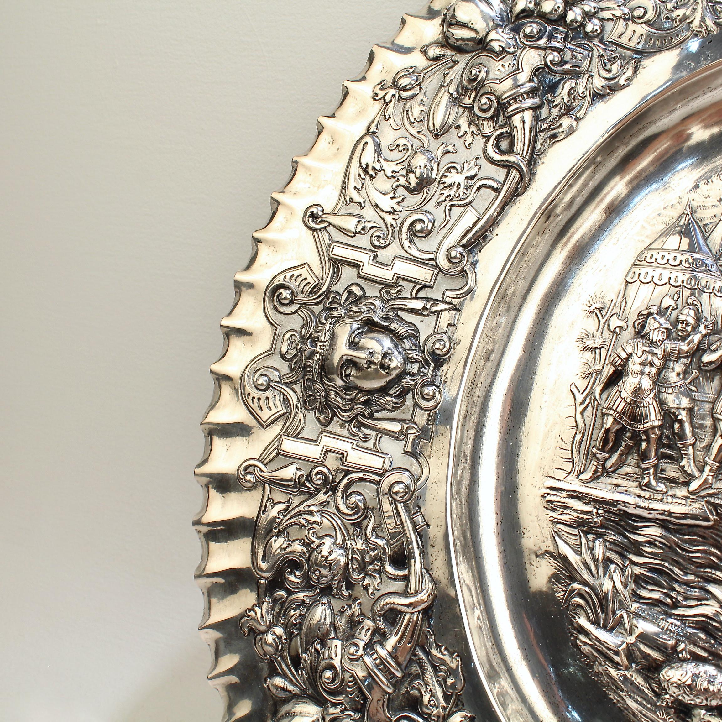 Antique German Renaissance Revival 800 Solid Silver Repousse Tray or Charger 3