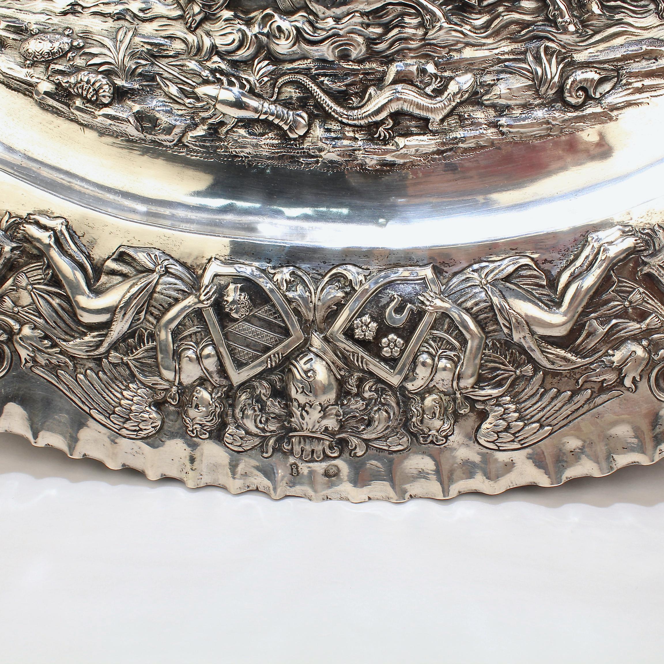 Antique German Renaissance Revival 800 Solid Silver Repousse Tray or Charger 4