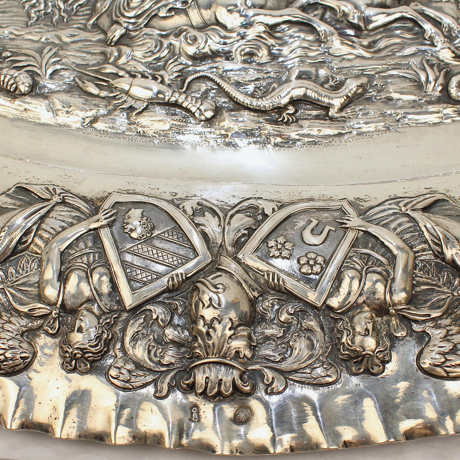 Antique German Renaissance Revival 800 Solid Silver Repousse Tray or Charger 5