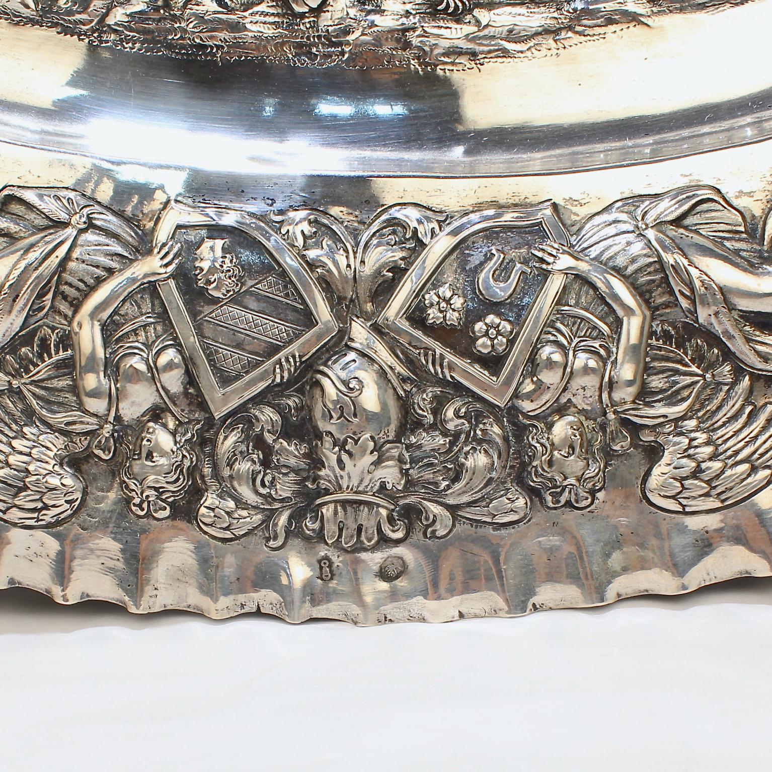 Antique German Renaissance Revival 800 Solid Silver Repousse Tray or Charger 7