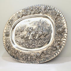 Antique German Renaissance Revival 800 Solid Silver Repousse Tray or Charger