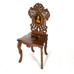 Antiker deutscher Renaissance-Revival-Stuhl mit Jagd-Szene und Intarsien, C1880