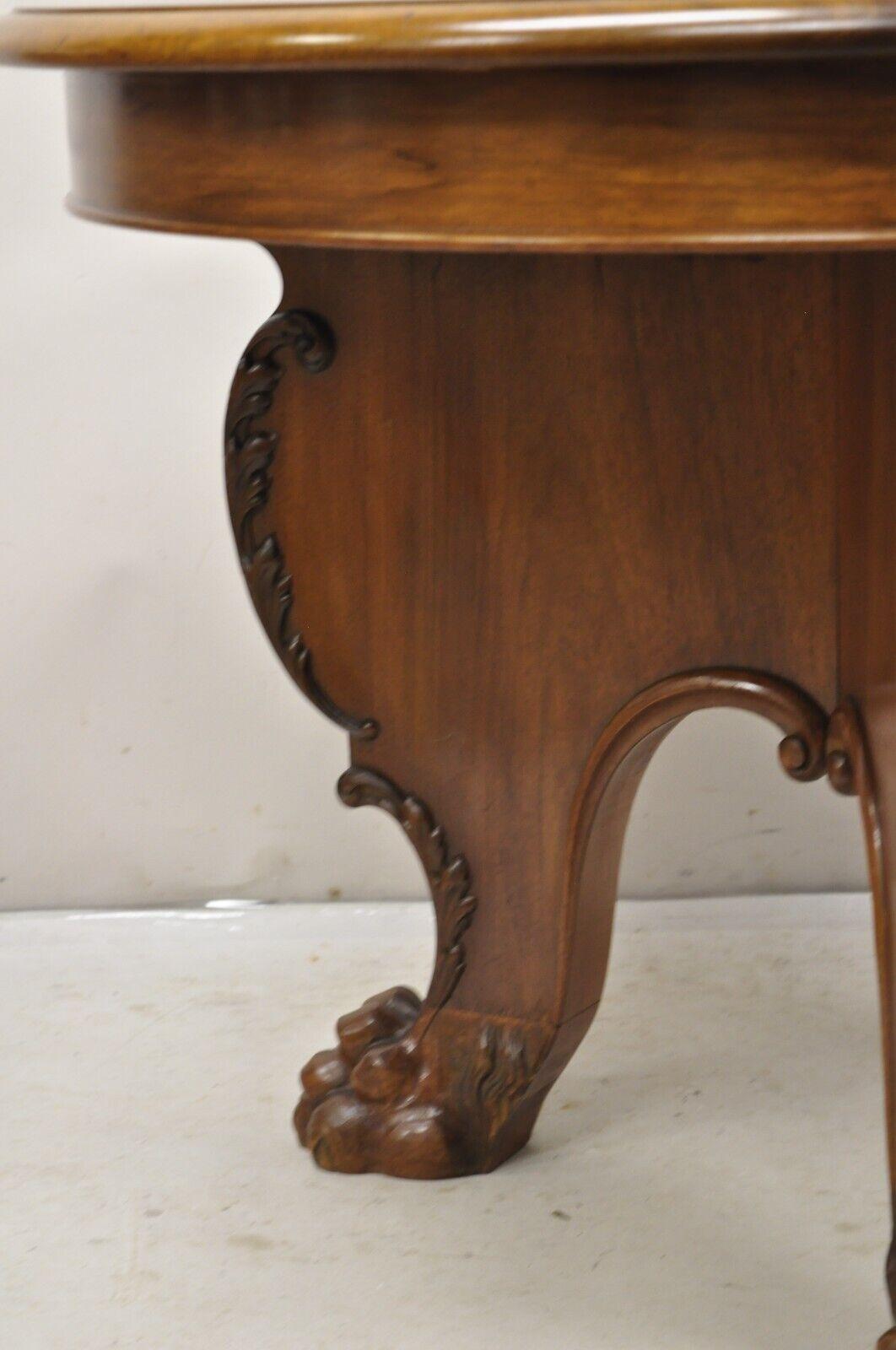 Antique German Renaissance Revival Carved Walnut Paw Feet Round Center Table For Sale 3