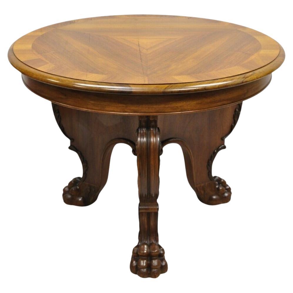 Antique German Renaissance Revival Carved Walnut Paw Feet Round Center Table For Sale