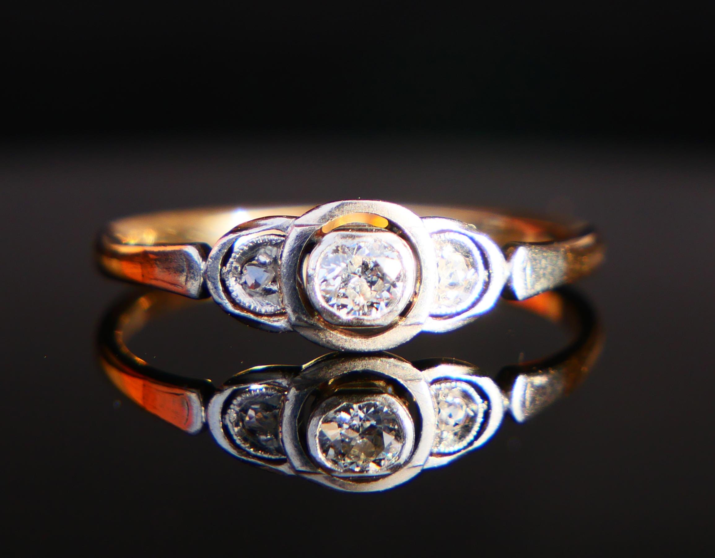Antique German Ring 0.3 ct Diamonds solid 14K Gold Platinum Ø8US/ 1.76 gr For Sale 5