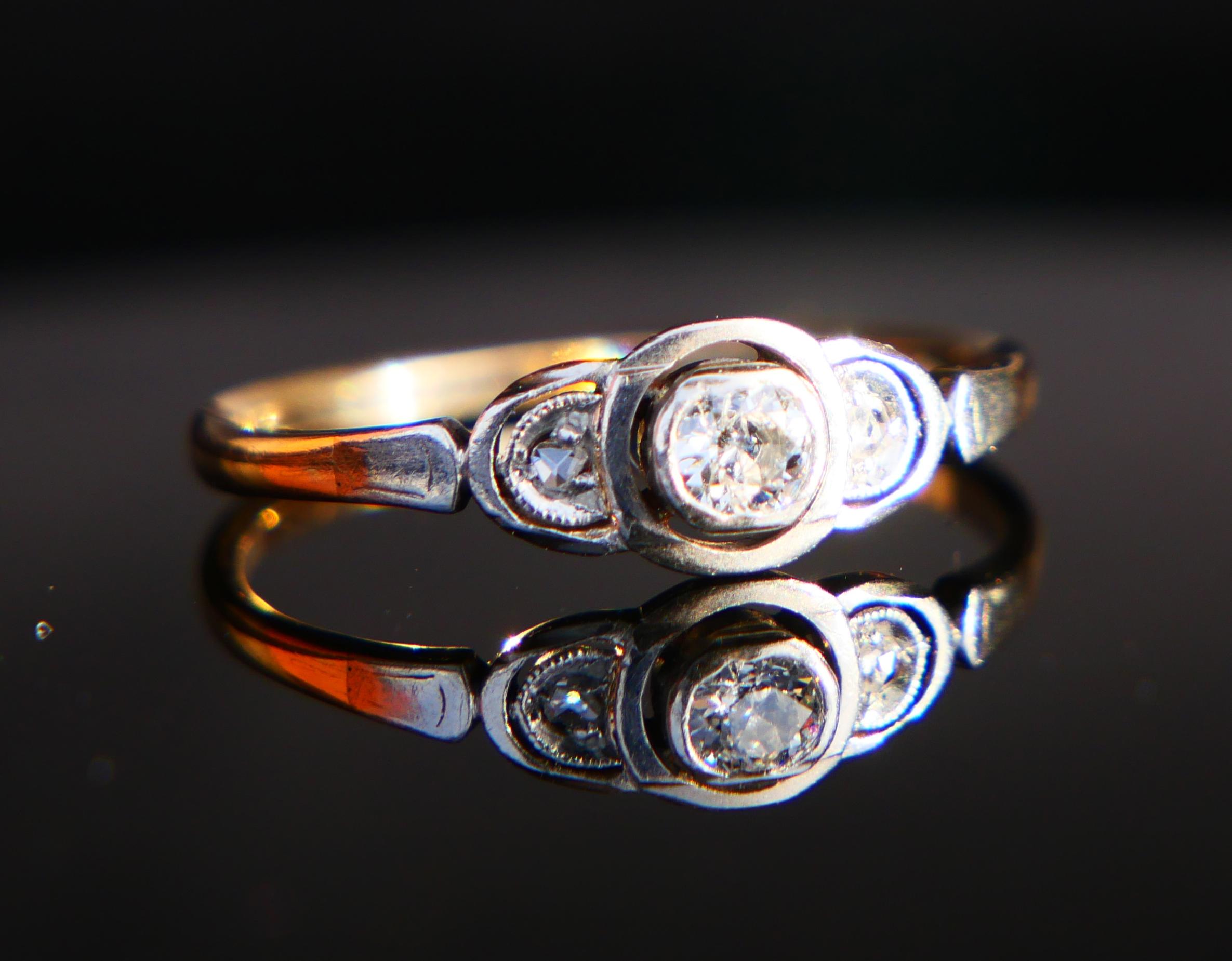 Antique German Ring 0.3 ct Diamonds solid 14K Gold Platinum Ø8US/ 1.76 gr For Sale 6