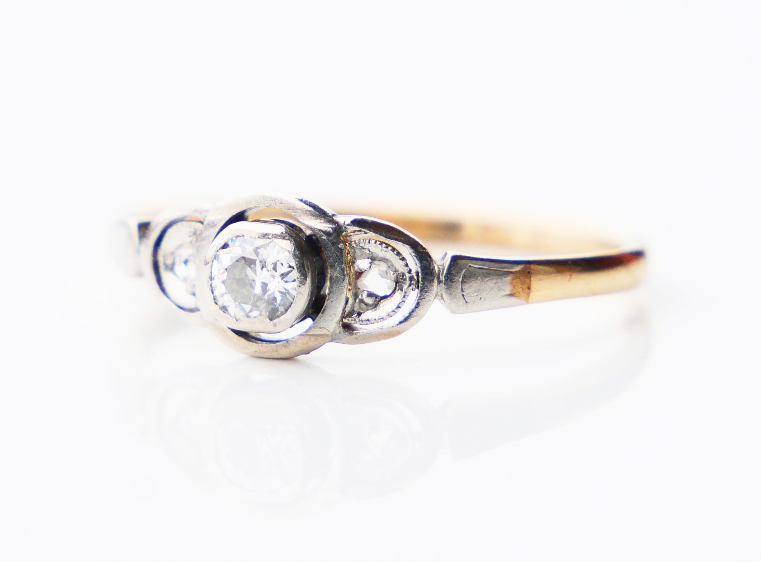 Art Deco Antique German Ring 0.3 ct Diamonds solid 14K Gold Platinum Ø8US/ 1.76 gr For Sale