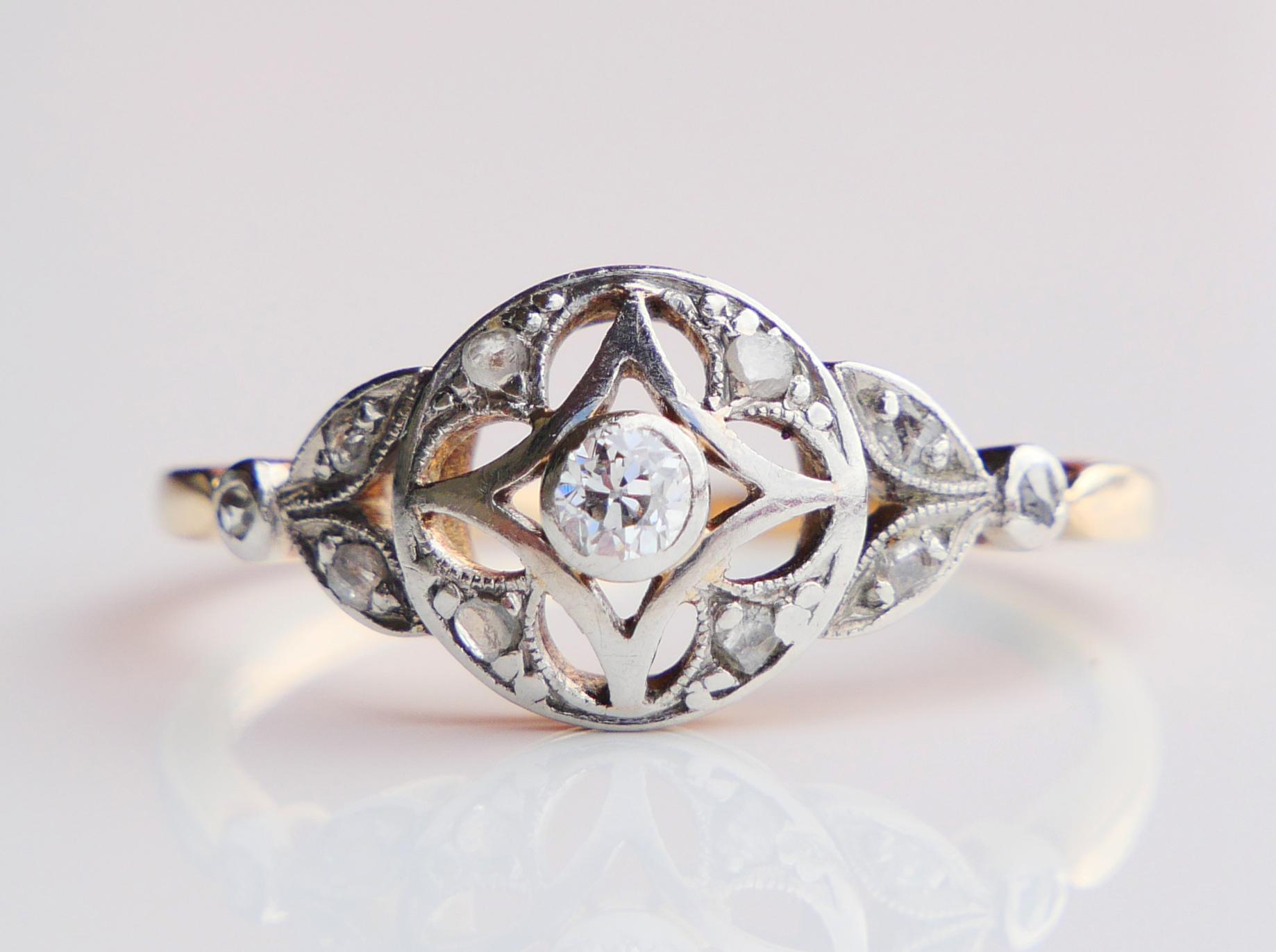 Anello antico tedesco con 0,4 ctw di diamanti in oro 14K e platino US 7,75 / 2,4 gr. in vendita 5