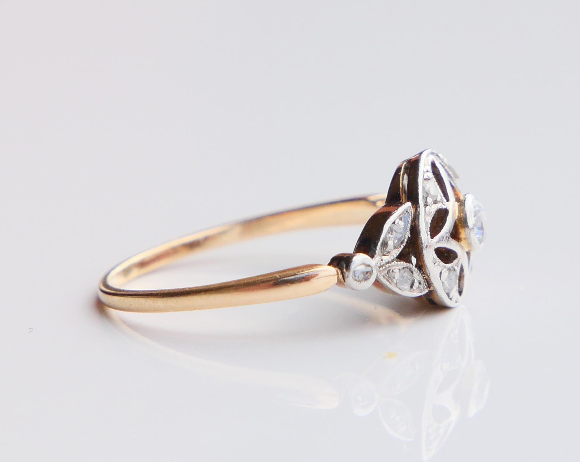 Anello antico tedesco con 0,4 ctw di diamanti in oro 14K e platino US 7,75 / 2,4 gr. in vendita 7
