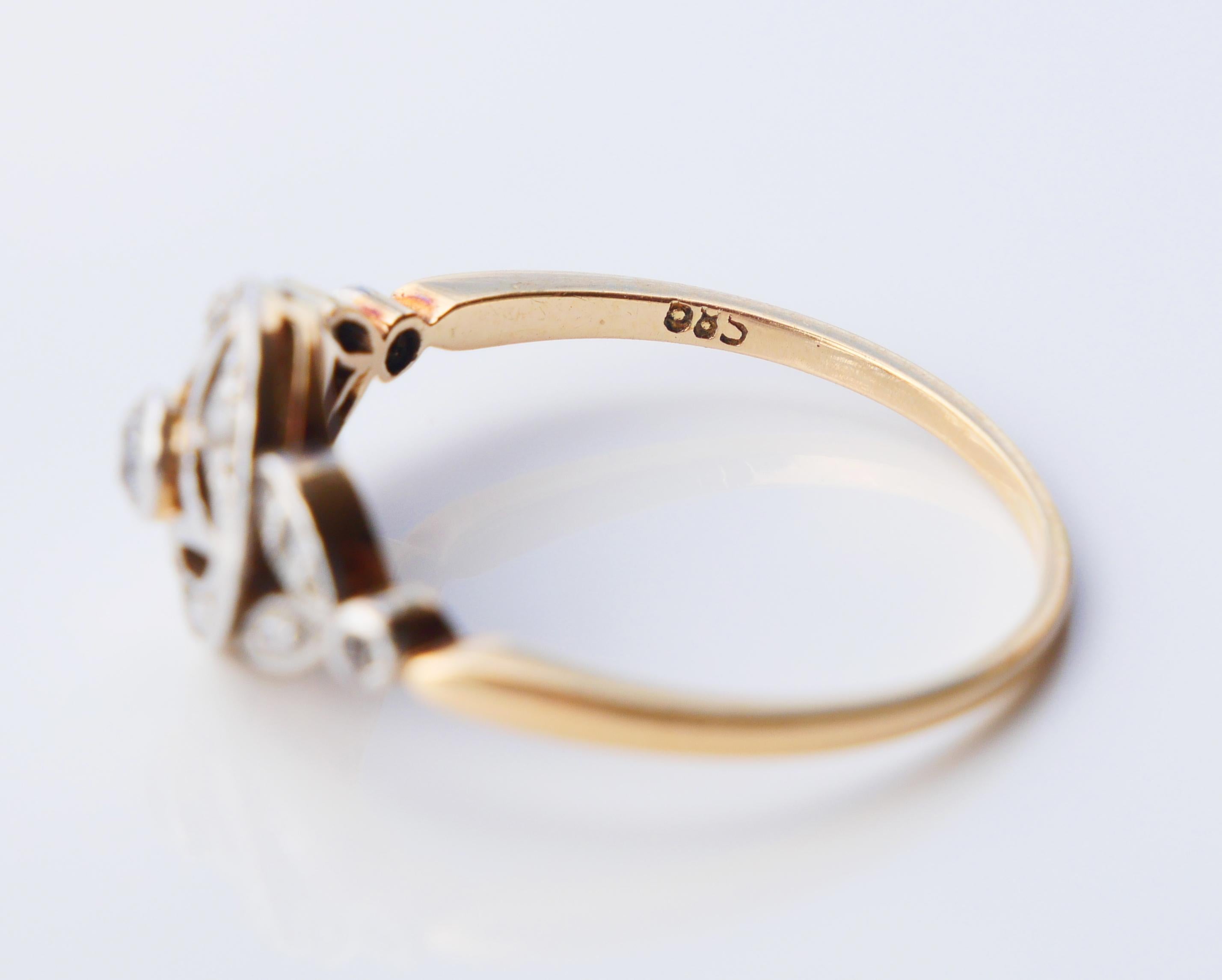 Anello antico tedesco con 0,4 ctw di diamanti in oro 14K e platino US 7,75 / 2,4 gr. in vendita 8