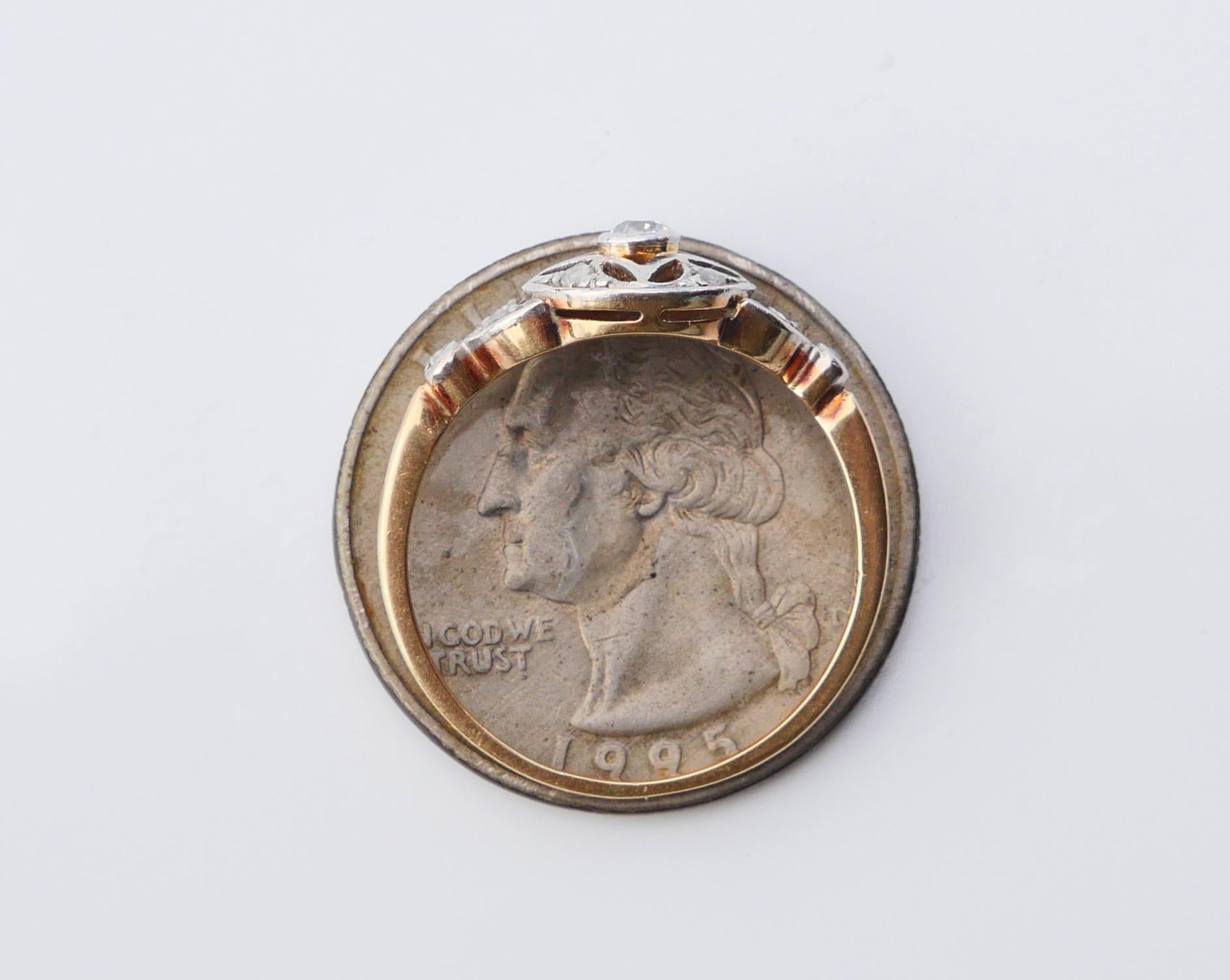 Anello antico tedesco con 0,4 ctw di diamanti in oro 14K e platino US 7,75 / 2,4 gr. in vendita 9