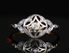 Antique German Ring 0.4 ctw Diamonds 14K Gold Platinum US 7.75 / 2.4 gr