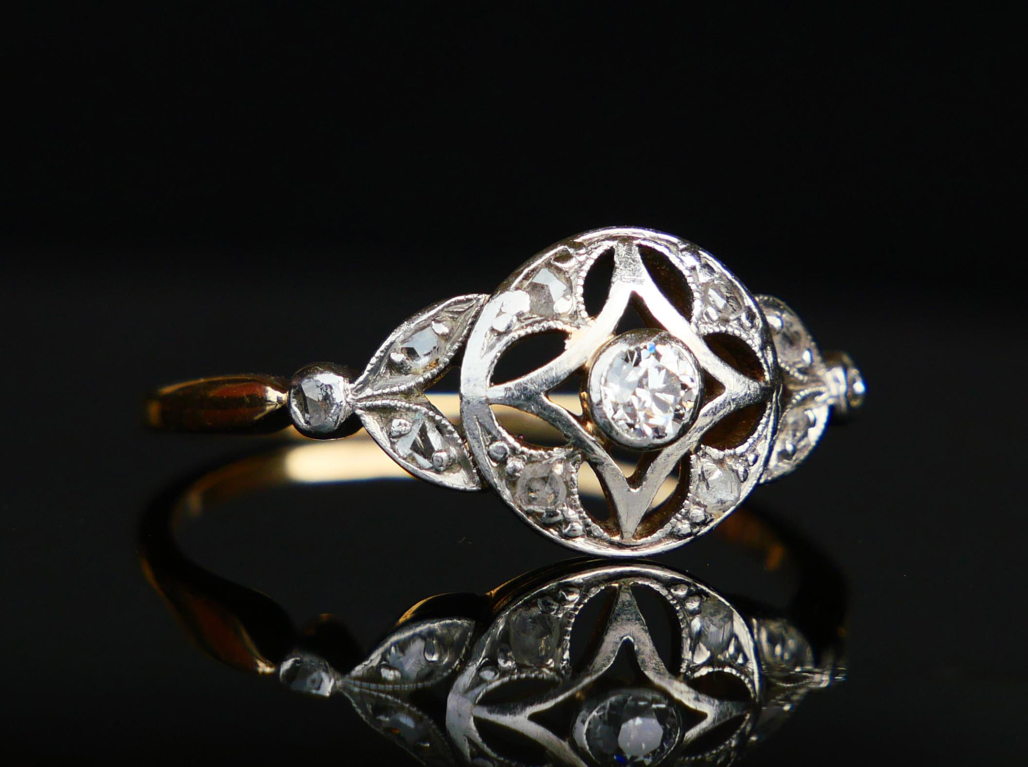 Art Déco Anello antico tedesco con 0,4 ctw di diamanti in oro 14K e platino US 7,75 / 2,4 gr. in vendita