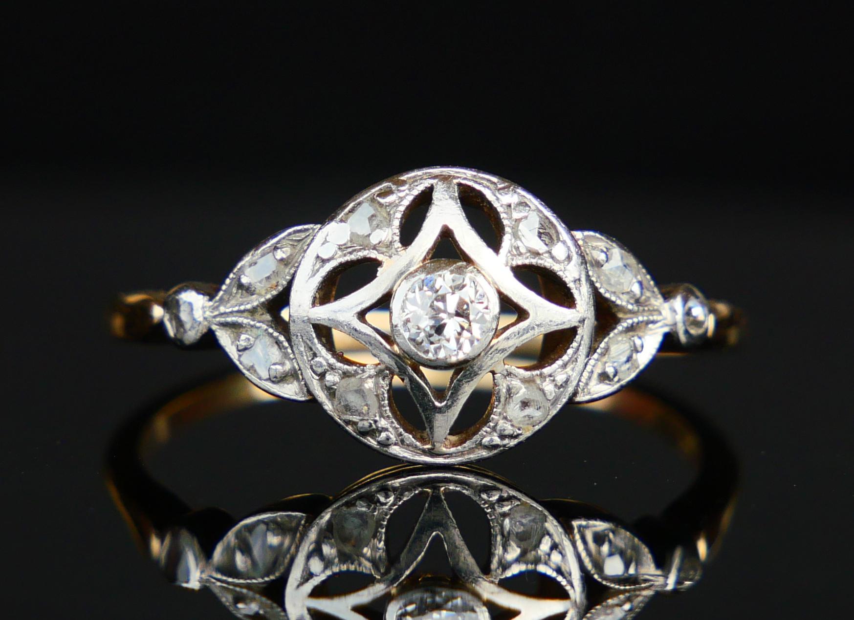 Donna Anello antico tedesco con 0,4 ctw di diamanti in oro 14K e platino US 7,75 / 2,4 gr. in vendita