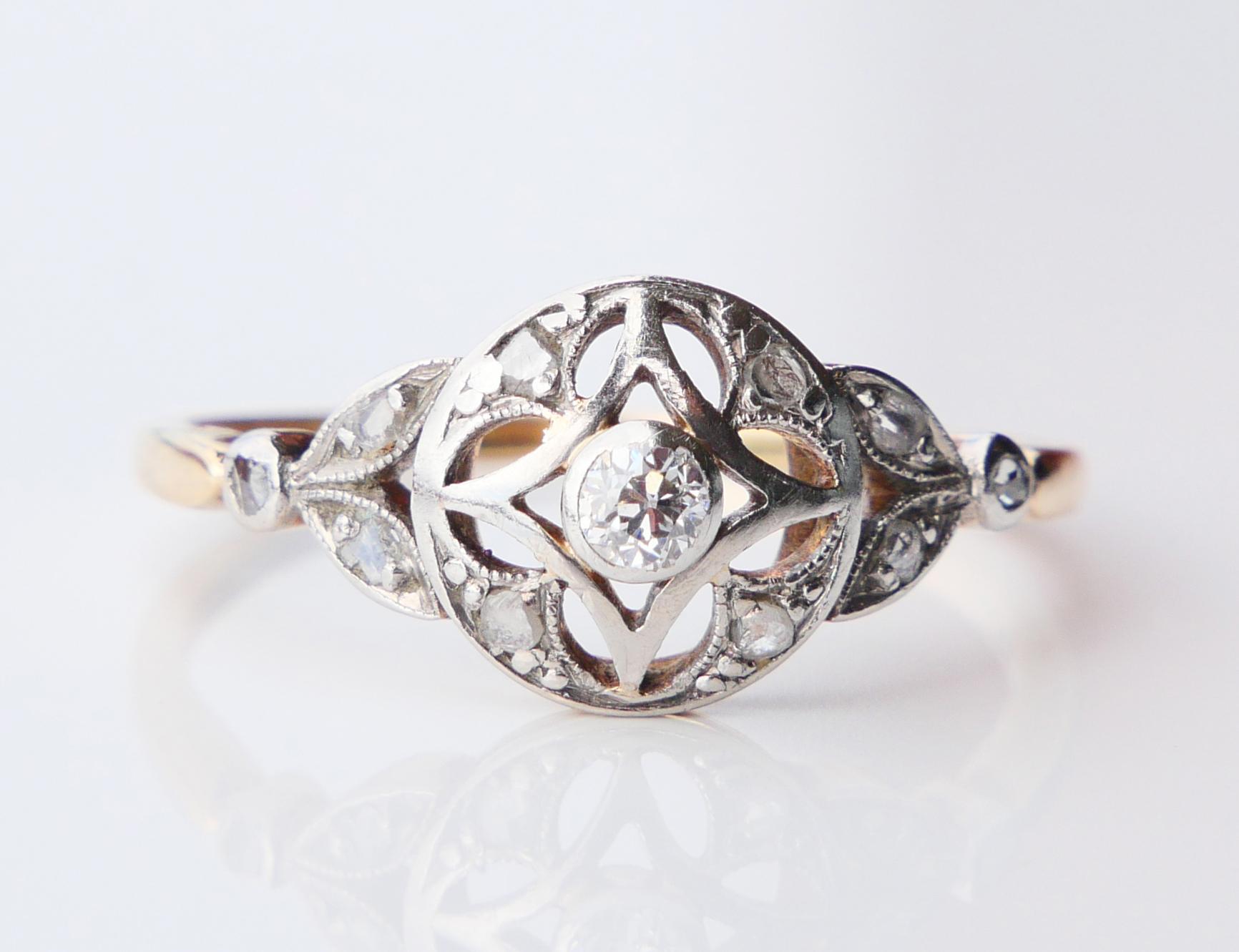 Anello antico tedesco con 0,4 ctw di diamanti in oro 14K e platino US 7,75 / 2,4 gr. in vendita 1