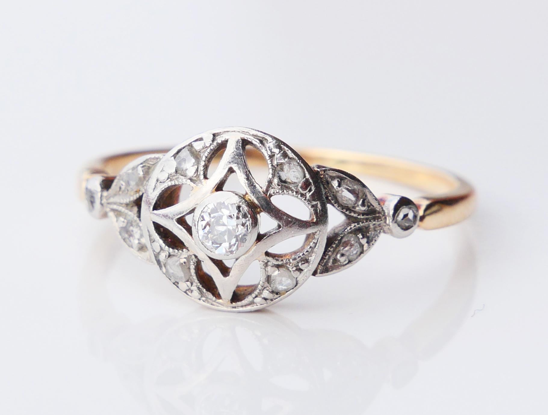 Anello antico tedesco con 0,4 ctw di diamanti in oro 14K e platino US 7,75 / 2,4 gr. in vendita 2