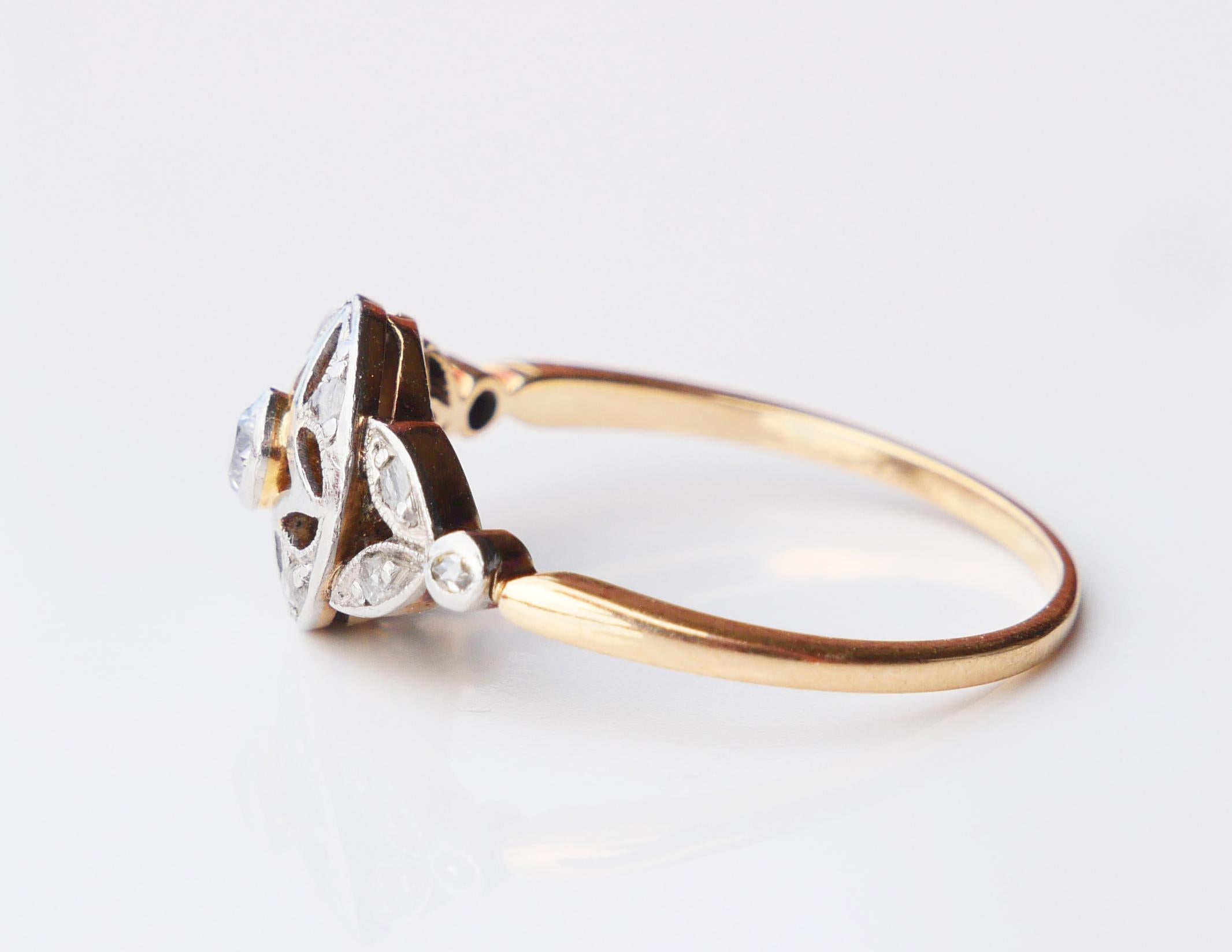 Anello antico tedesco con 0,4 ctw di diamanti in oro 14K e platino US 7,75 / 2,4 gr. in vendita 3