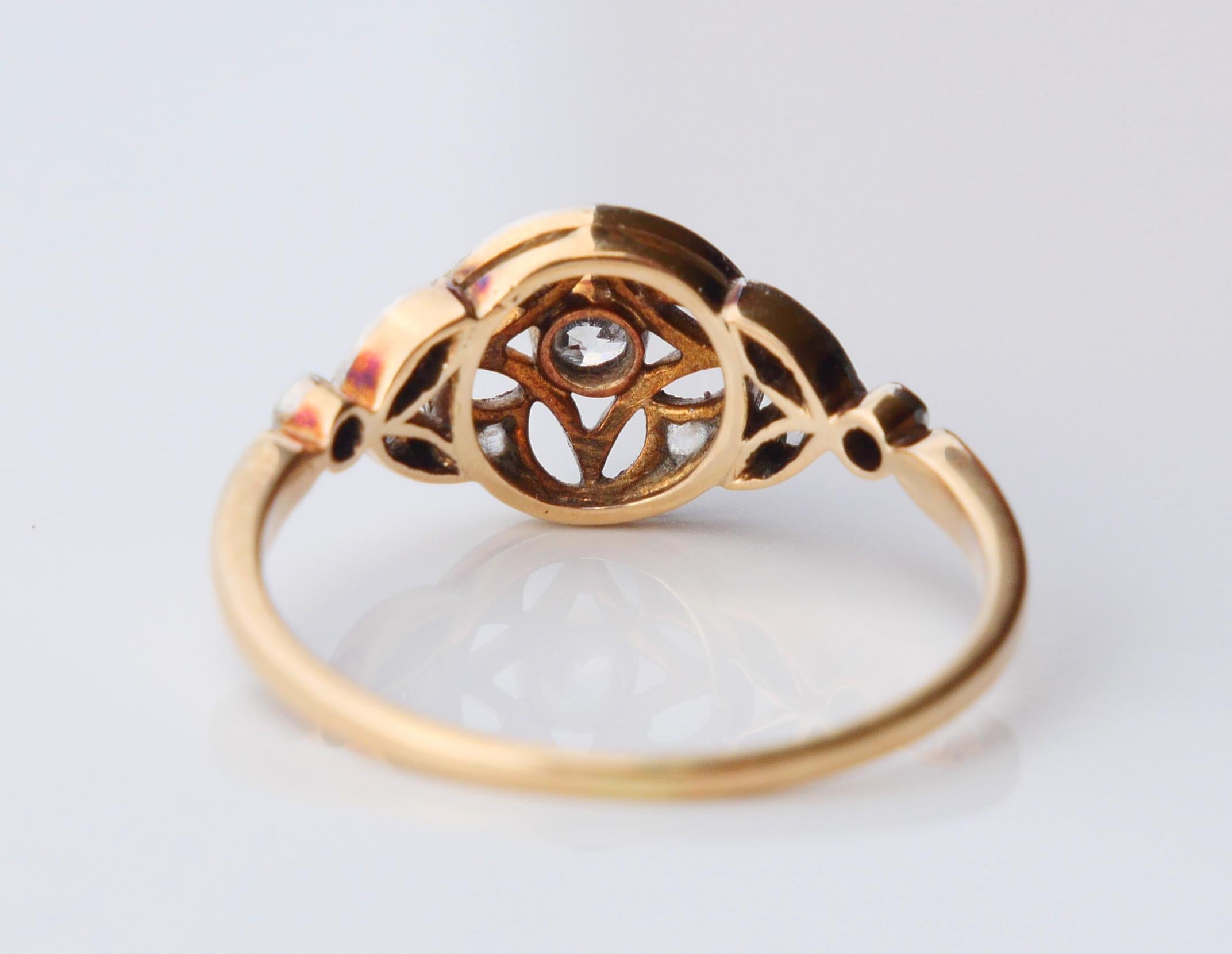 Anello antico tedesco con 0,4 ctw di diamanti in oro 14K e platino US 7,75 / 2,4 gr. in vendita 4