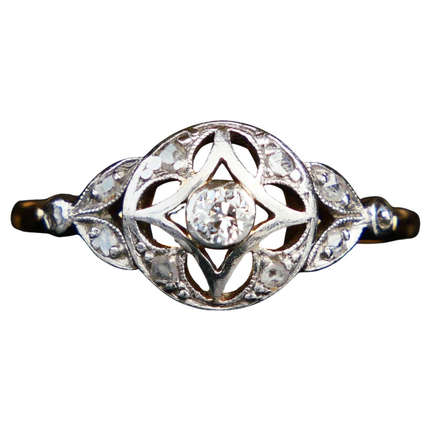 Antiker deutscher Ring 0,4 ctw Diamanten 14K Gold Platin US 7,75 / 2,4 gr
