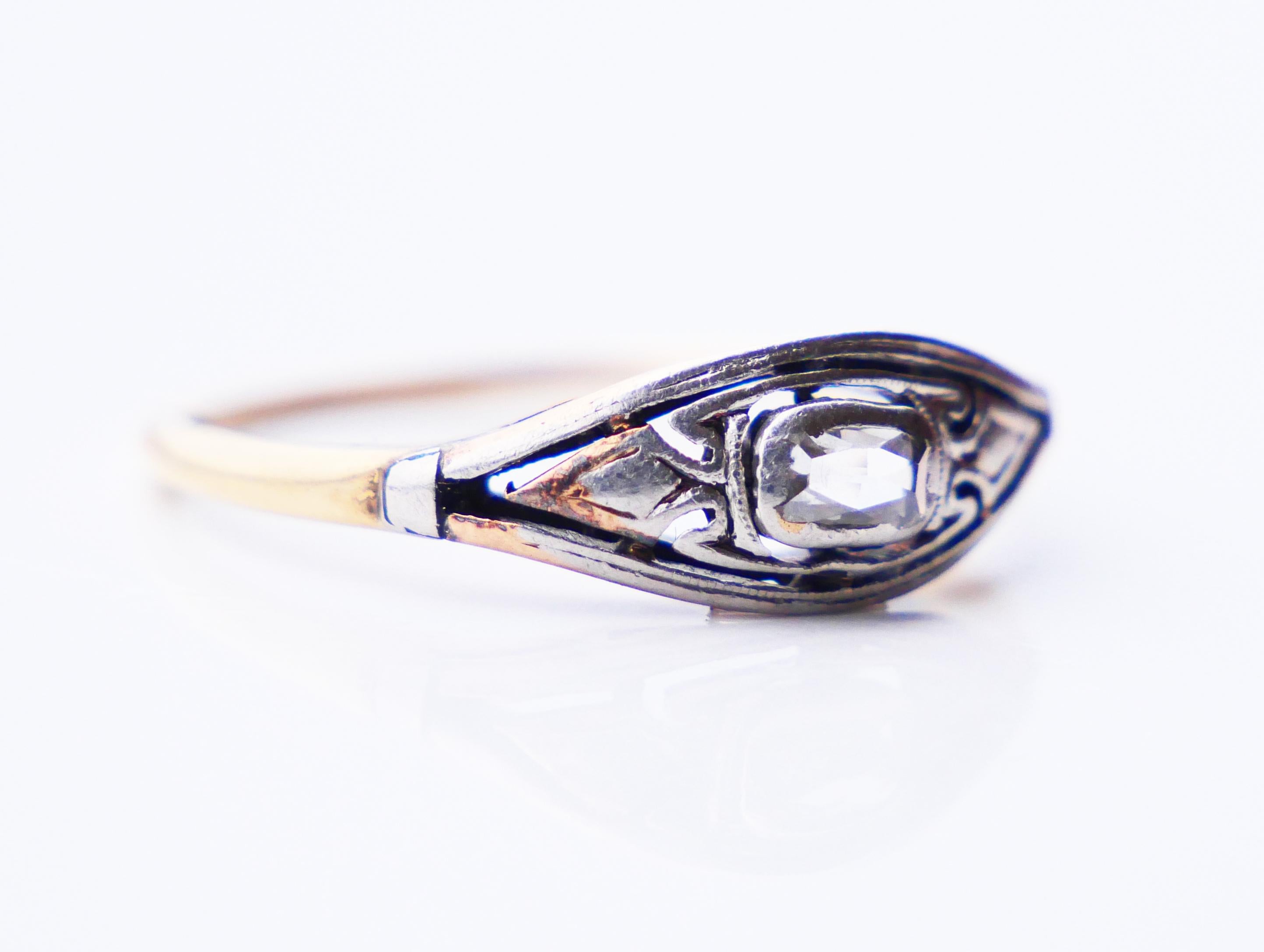 Antiker deutscher Ring 0,5 Karat. Diamant massiv 14K Gelbgold Silber Ø US7.5 / 1.9gr im Angebot 5