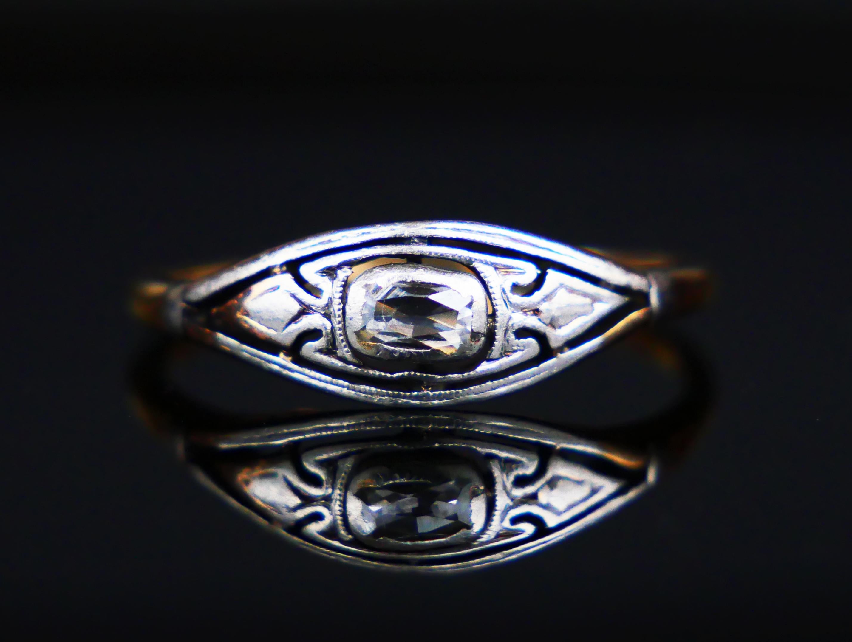Antiker deutscher Ring 0,5 Karat. Diamant massiv 14K Gelbgold Silber Ø US7.5 / 1.9gr (Art nouveau) im Angebot