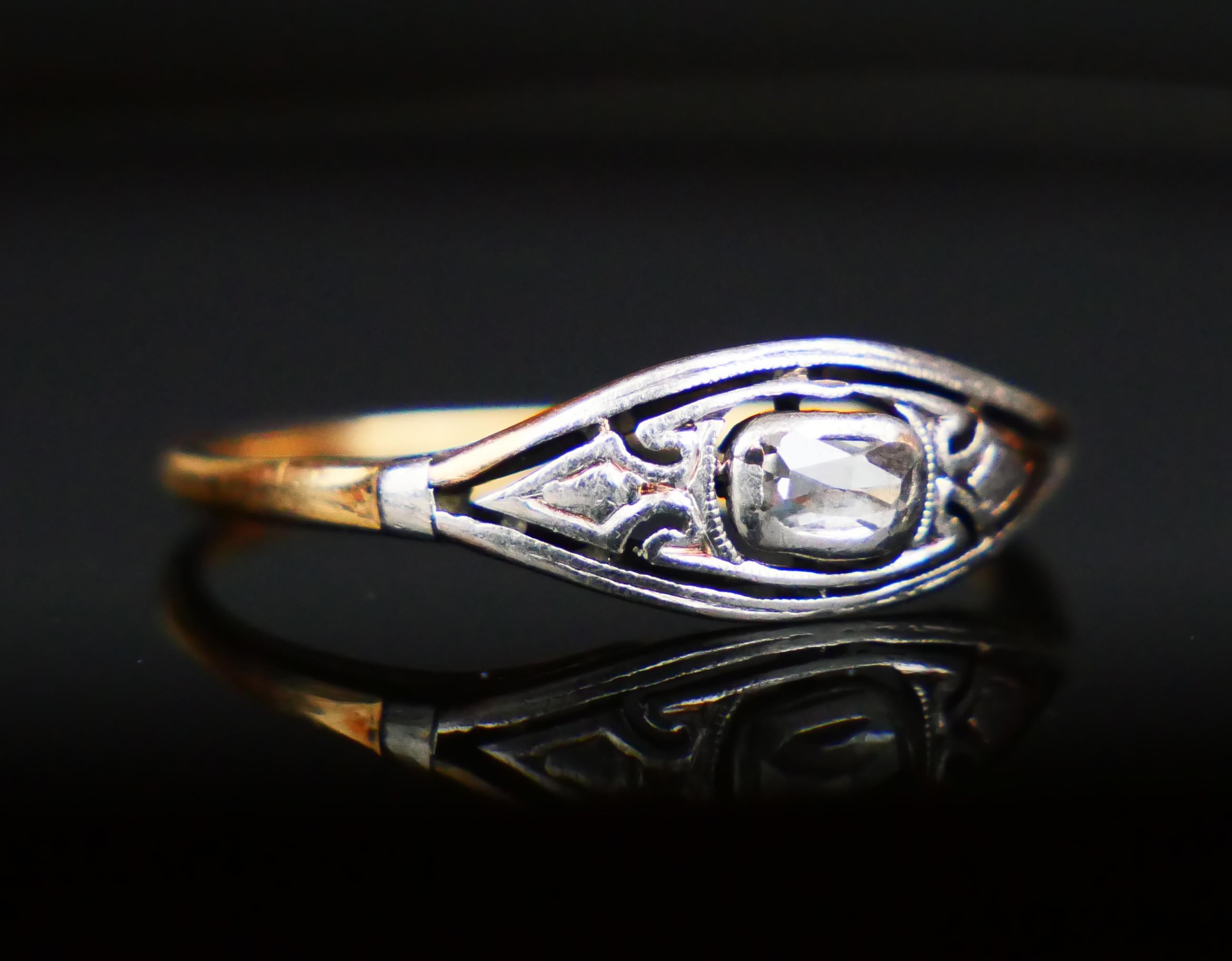 Antiker deutscher Ring 0,5 Karat. Diamant massiv 14K Gelbgold Silber Ø US7.5 / 1.9gr (Radiantschliff) im Angebot