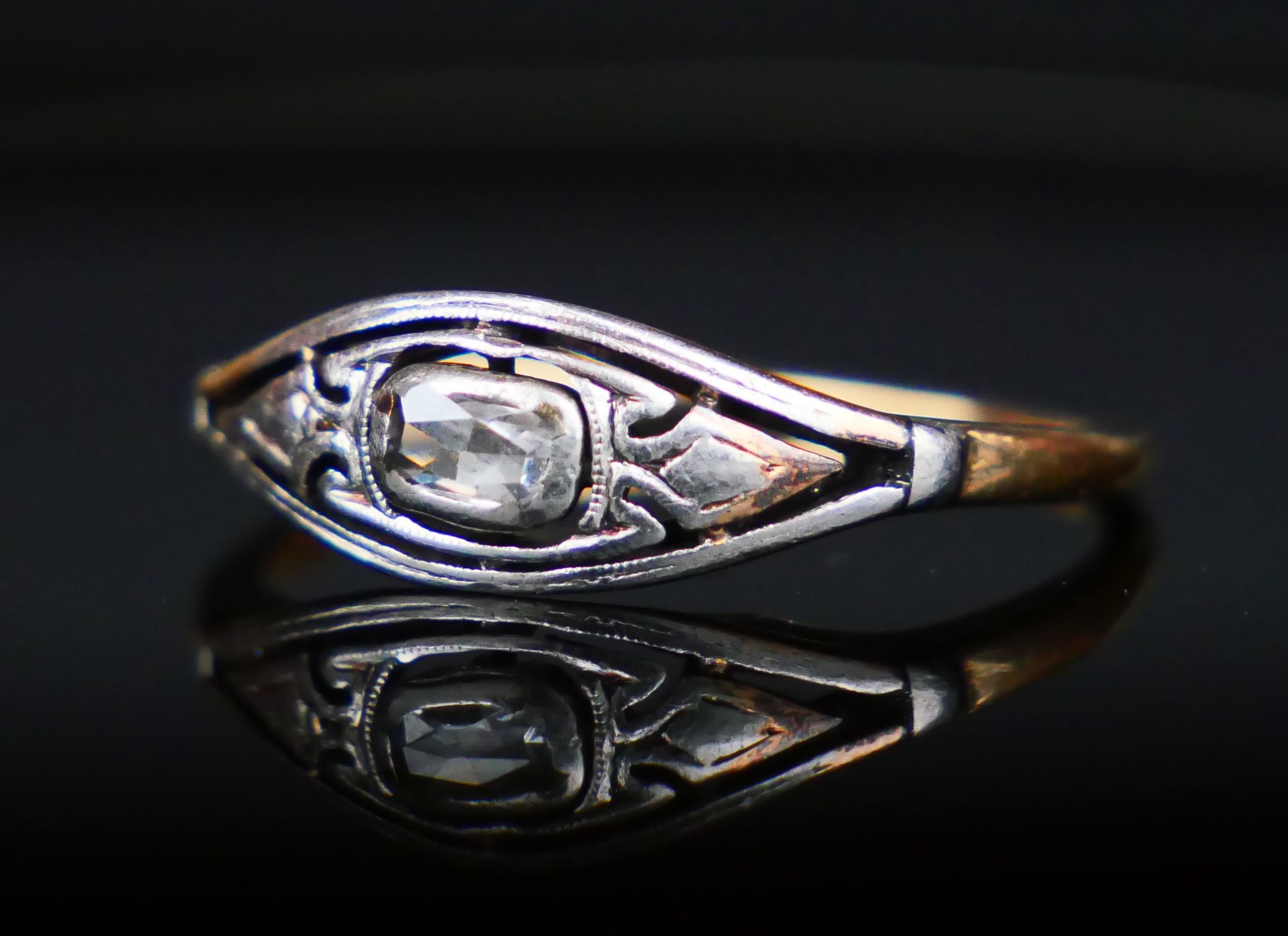 Antiker deutscher Ring 0,5 Karat. Diamant massiv 14K Gelbgold Silber Ø US7.5 / 1.9gr Damen im Angebot