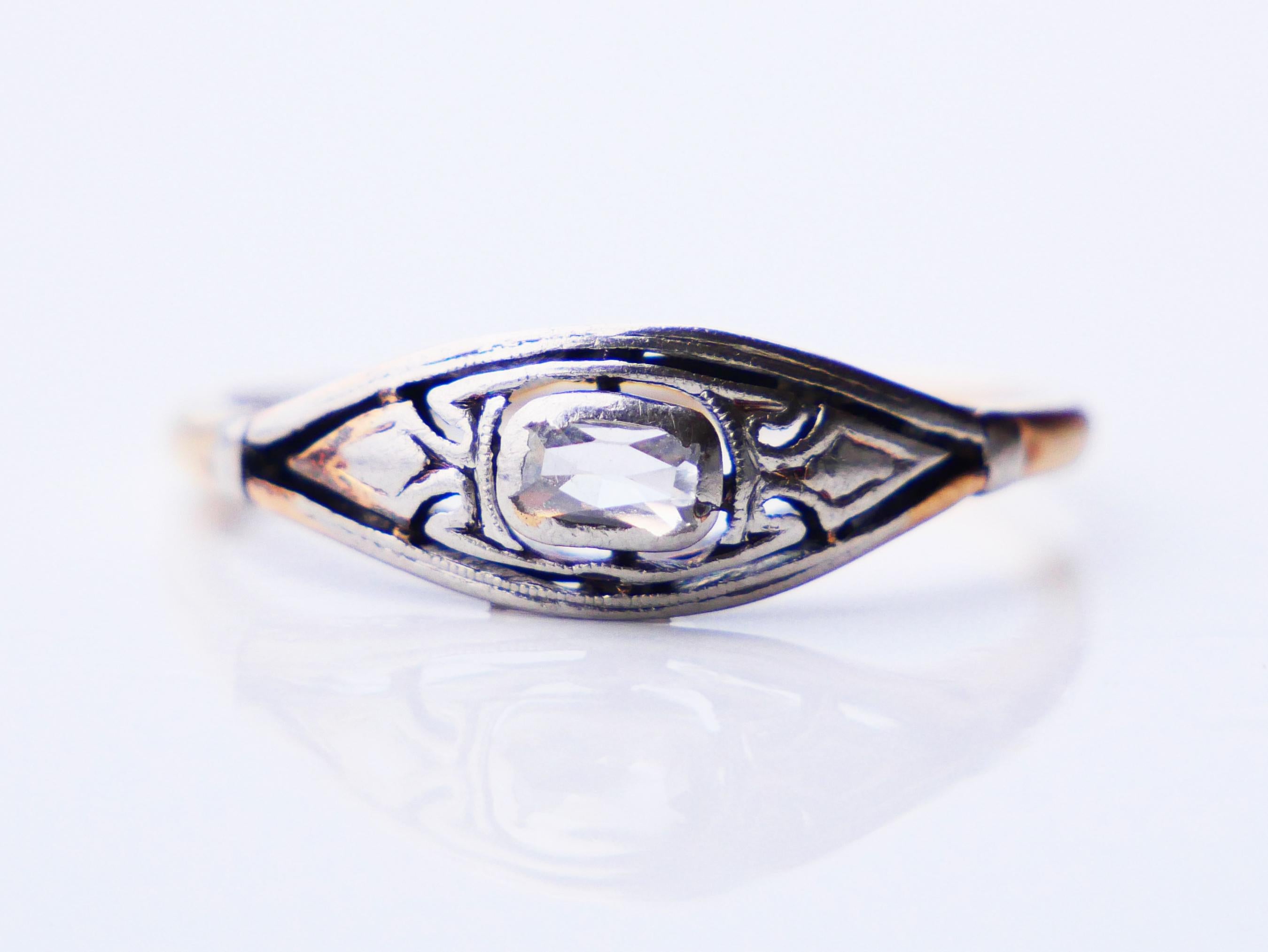 Antiker deutscher Ring 0,5 Karat. Diamant massiv 14K Gelbgold Silber Ø US7.5 / 1.9gr im Angebot 2