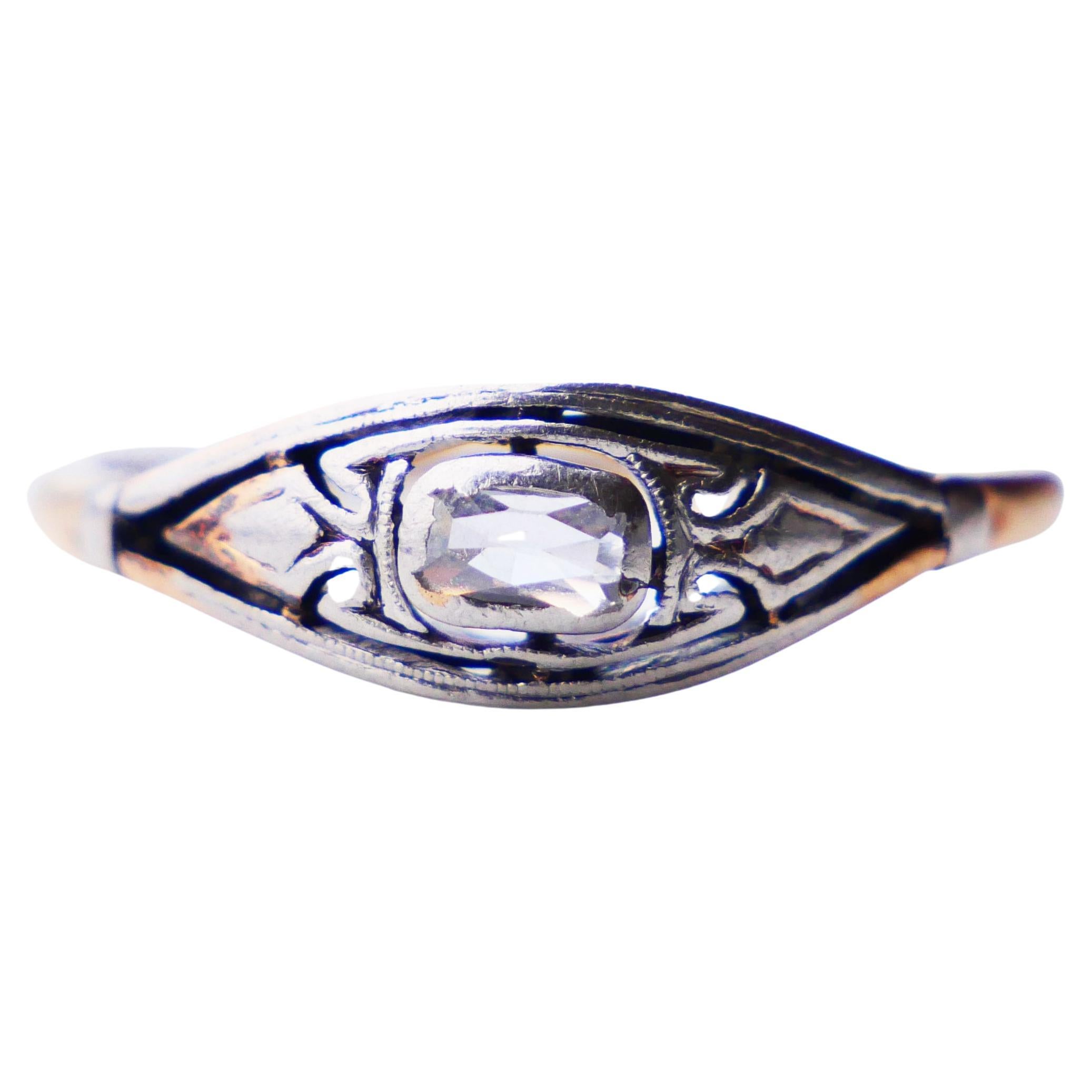 Antiker deutscher Ring 0,5 Karat. Diamant massiv 14K Gelbgold Silber Ø US7.5 / 1.9gr im Angebot