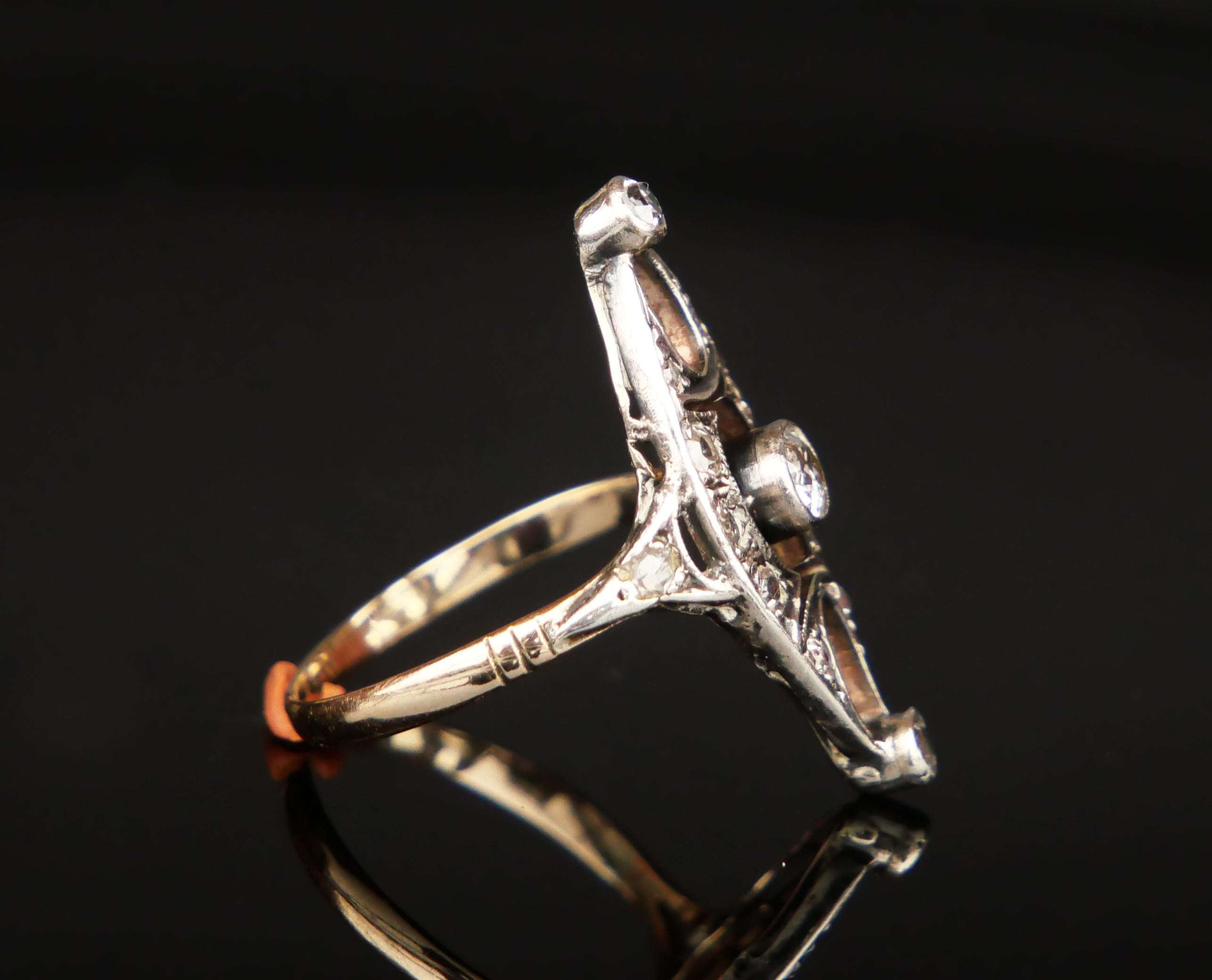 Antiker deutscher Ring 0.7ctw Diamanten massiv 14K Gelbgold Silber Ø6.75US/2.55gr Damen im Angebot