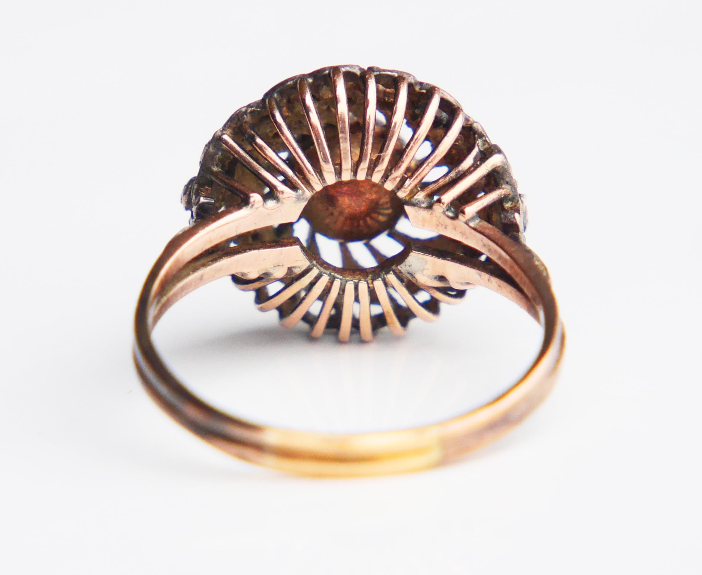 Anello antico tedesco con diamanti taglio vecchio da 1,4 ct. in oro massiccio 12 carati e argento ØUS8/ 3,6gr. in vendita 5