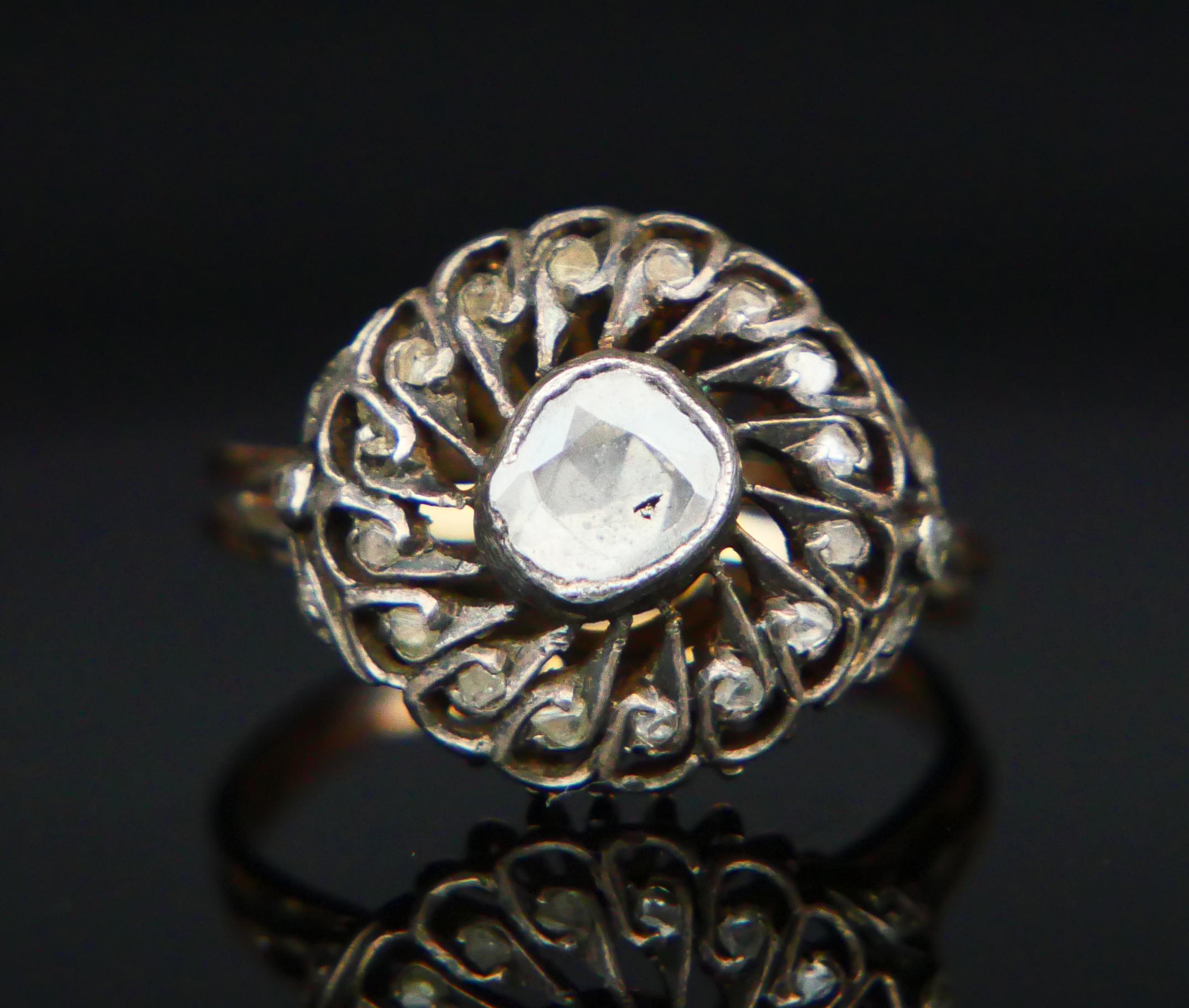 Art Nouveau Antique German Ring 1.4ctw old cut Diamonds solid 12K Gold Silver ØUS8/ 3.6gr For Sale