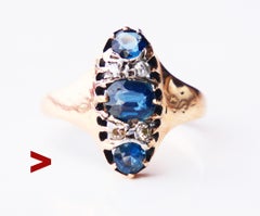 Antique German Ring 1ctw. natural Sapphire Diamonds solid 14K Rose Gold ØUS7/3g