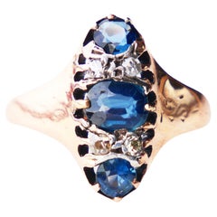 Antique German Ring 1ctw. natural Sapphire Diamonds solid 14K Rose Gold ØUS7/3g