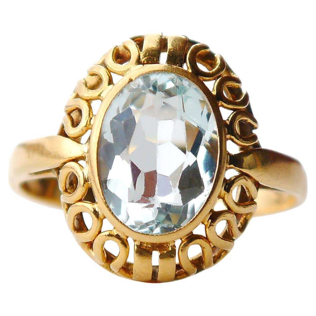 Antique German Ring 3ct Aquamarine solid 18K Gold Ø 6.75 US /4.4gr For ...