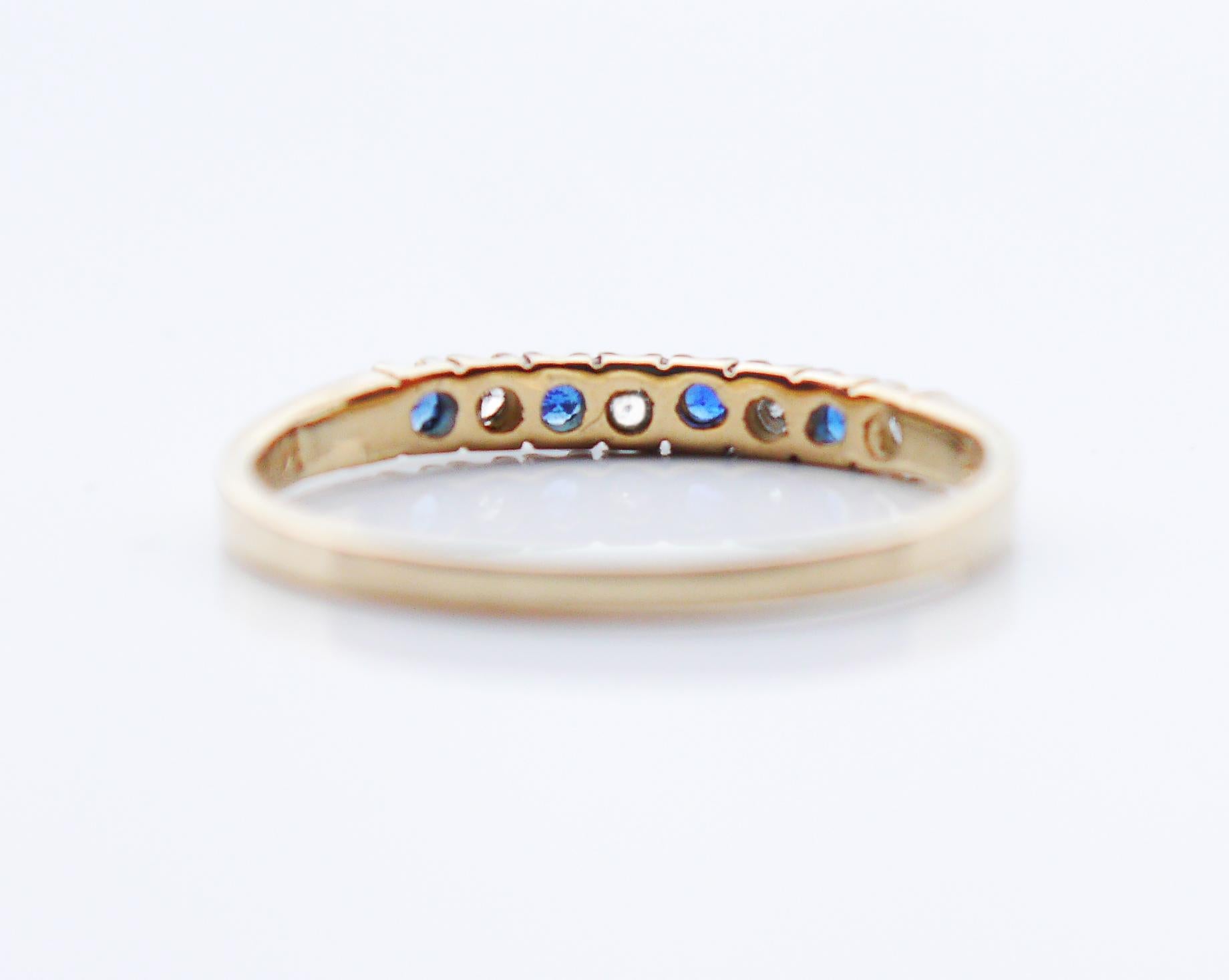 Taglio antico europeo Anello antico tedesco con diamanti e zaffiri in oro giallo 14K Ø 6,25 US / 1,1gr in vendita