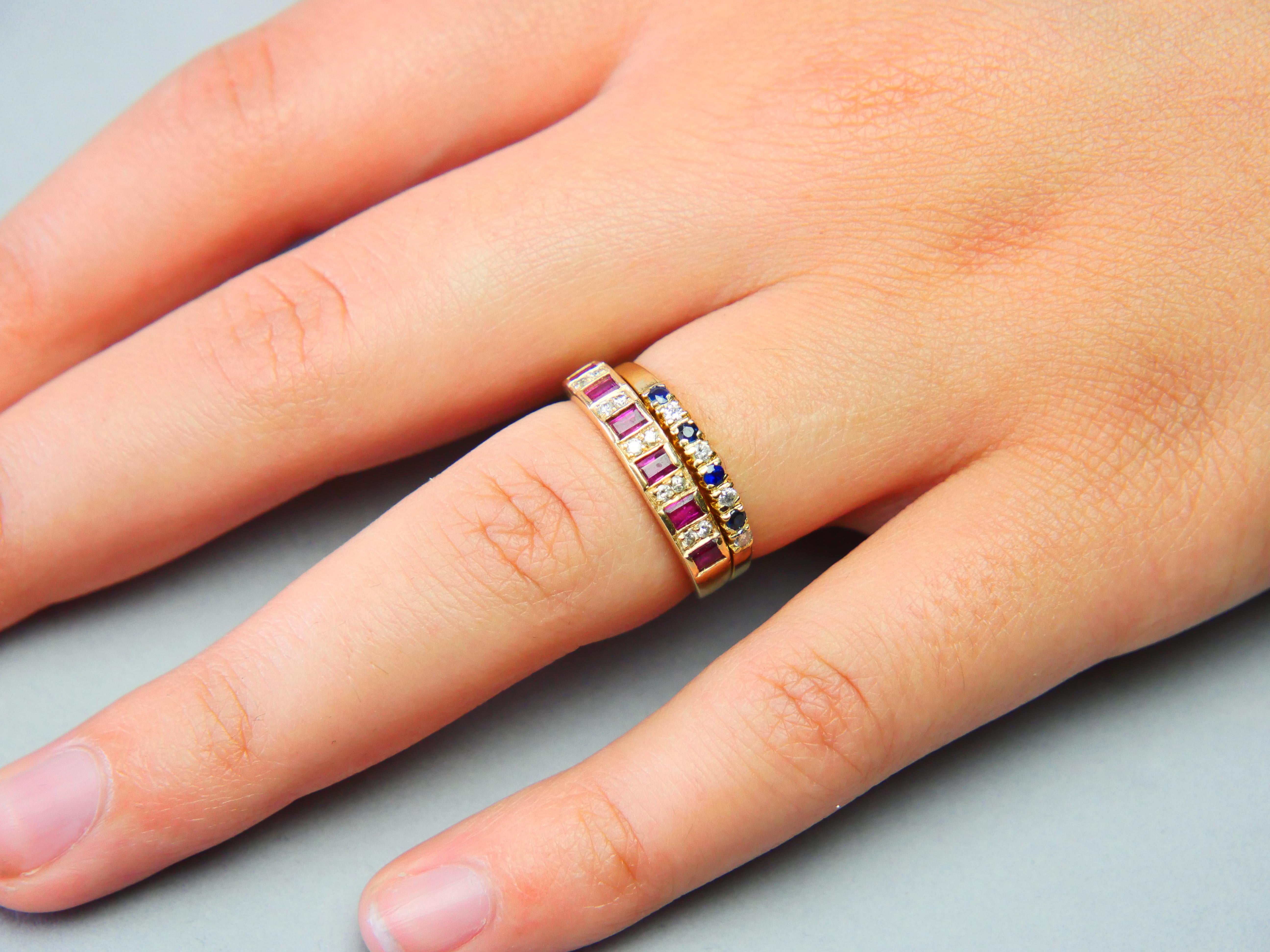 Anello antico tedesco con diamanti e zaffiri in oro giallo 14K Ø 6,25 US / 1,1gr in vendita 1