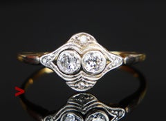 Antiker Deutscher Ring Diamanten massiv 18K Gelbgold Platin Ø US7.5 / 1.8gr
