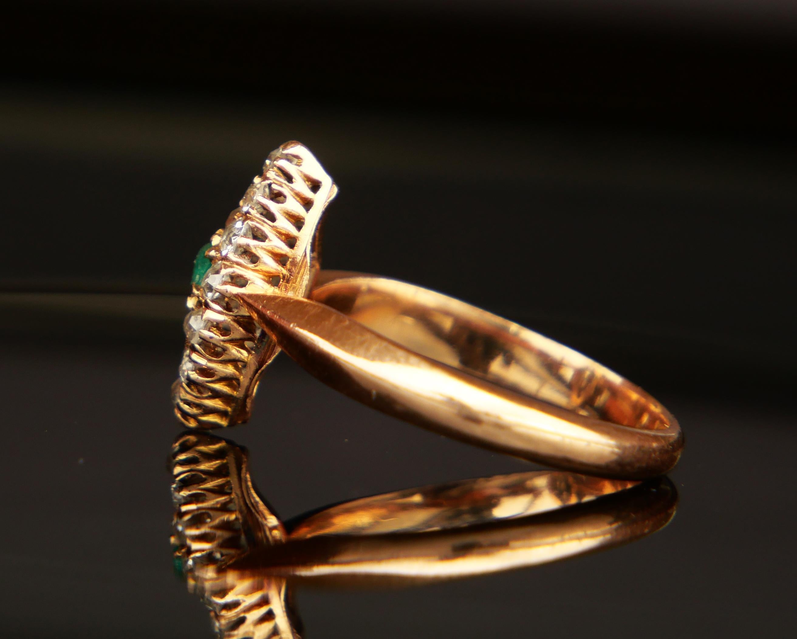 Antiker Deutscher Ring Smaragd Diamant massiv 14K Gelbgold Ø 6.75US / 3gr (Ovalschliff) im Angebot