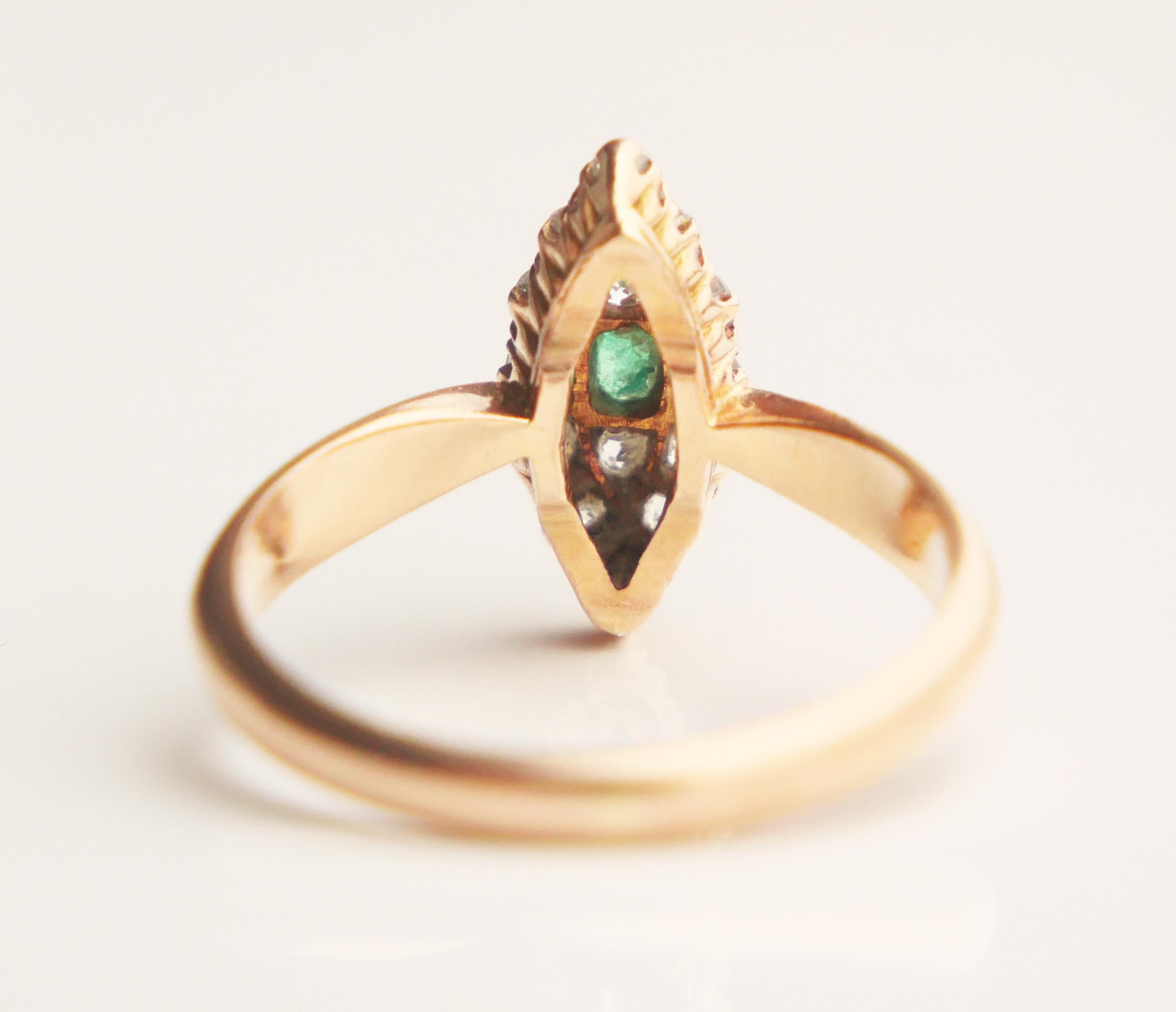 Antique German Ring Emerald Diamond solid 14K Yellow Gold Ø 6.75US / 3gr For Sale 4