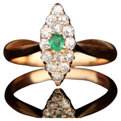 Antiker Deutscher Ring Smaragd Diamant massiv 14K Gelbgold Ø 6.75US / 3gr