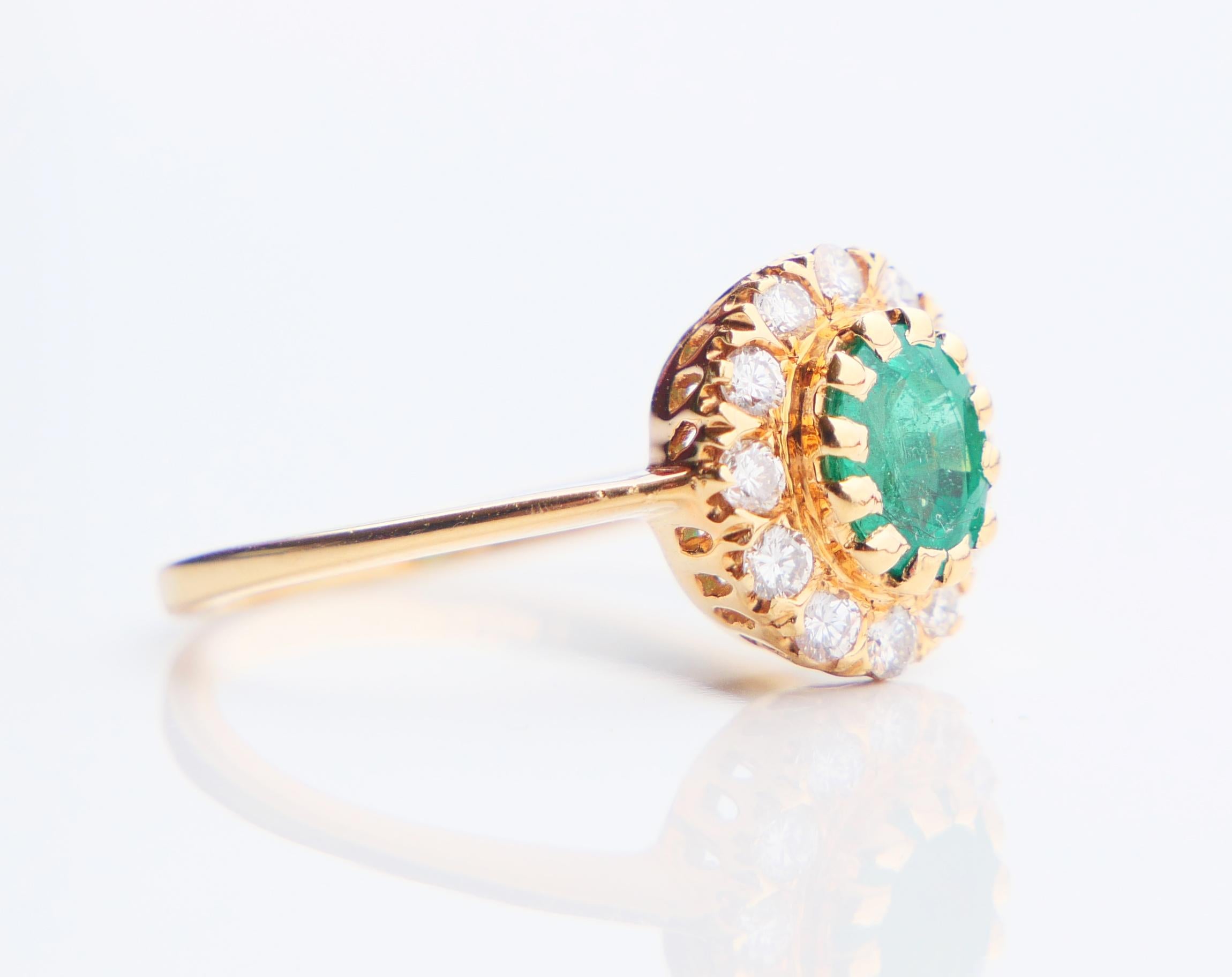 Antique German Ring 0.85 Emerald Diamonds solid 18K Yellow Gold Ø US4.5 / 2.65gr 6
