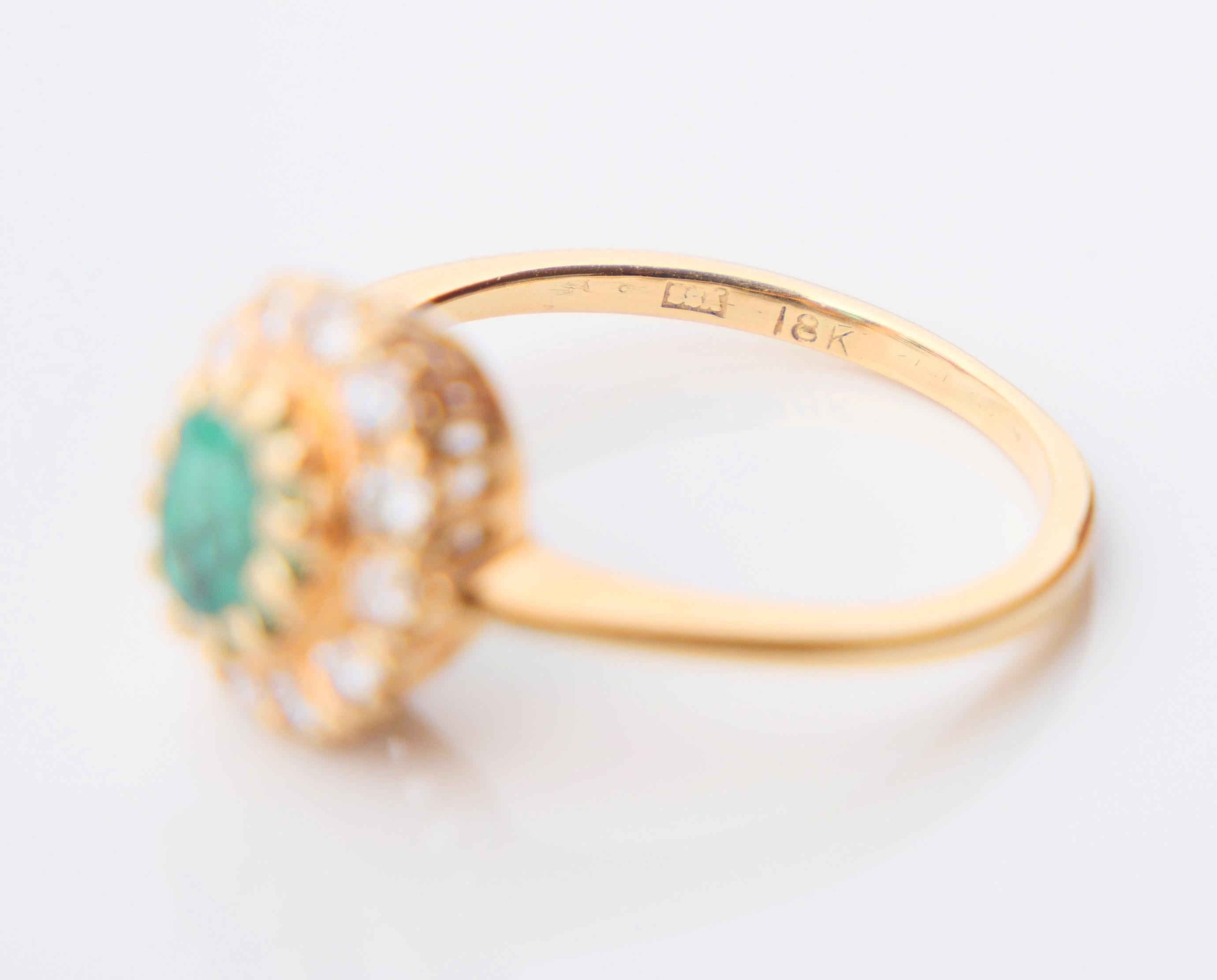 Antique German Ring 0.85 Emerald Diamonds solid 18K Yellow Gold Ø US4.5 / 2.65gr 7