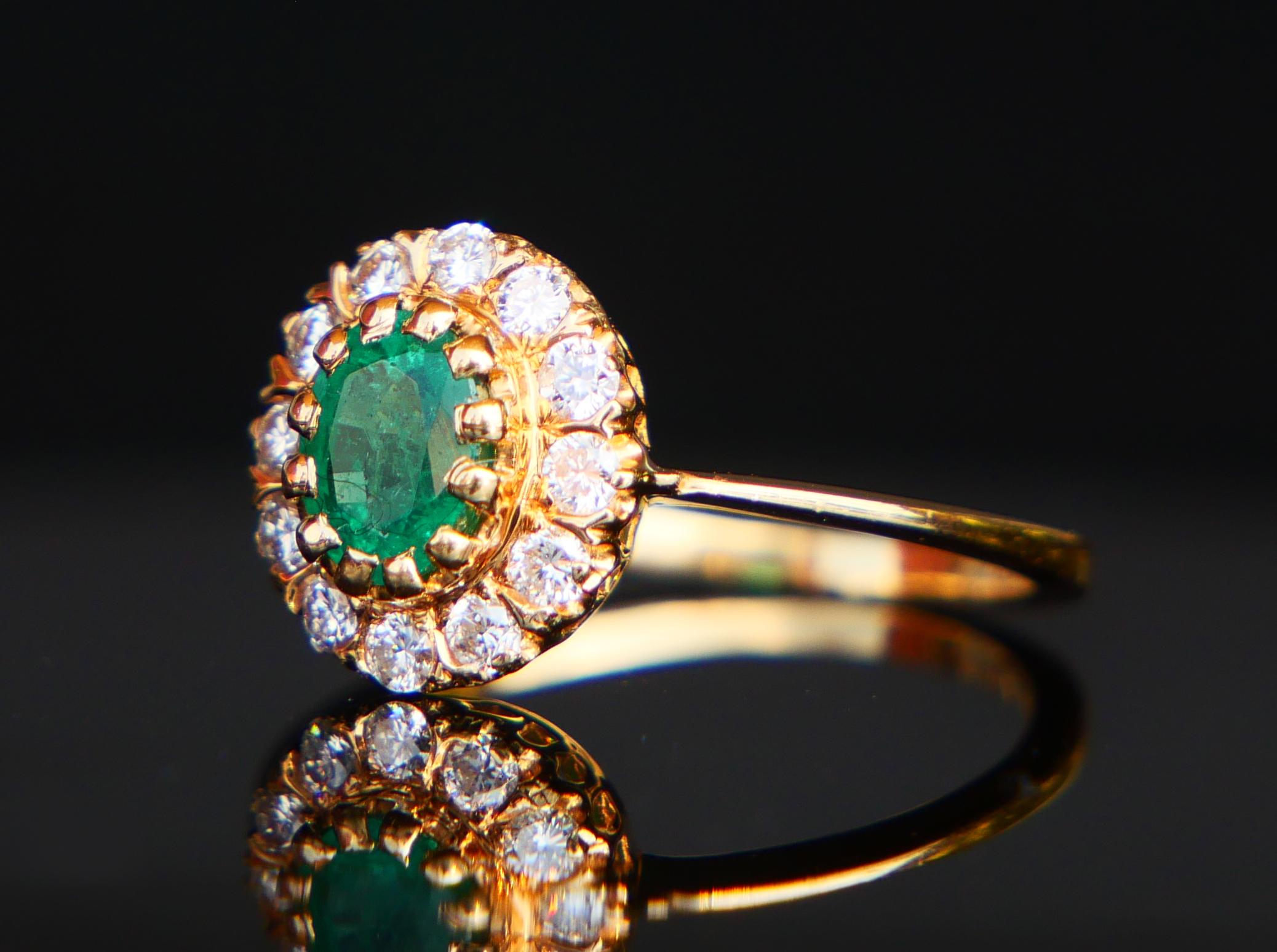Oval Cut Antique German Ring 0.85 Emerald Diamonds solid 18K Yellow Gold Ø US4.5 / 2.65gr