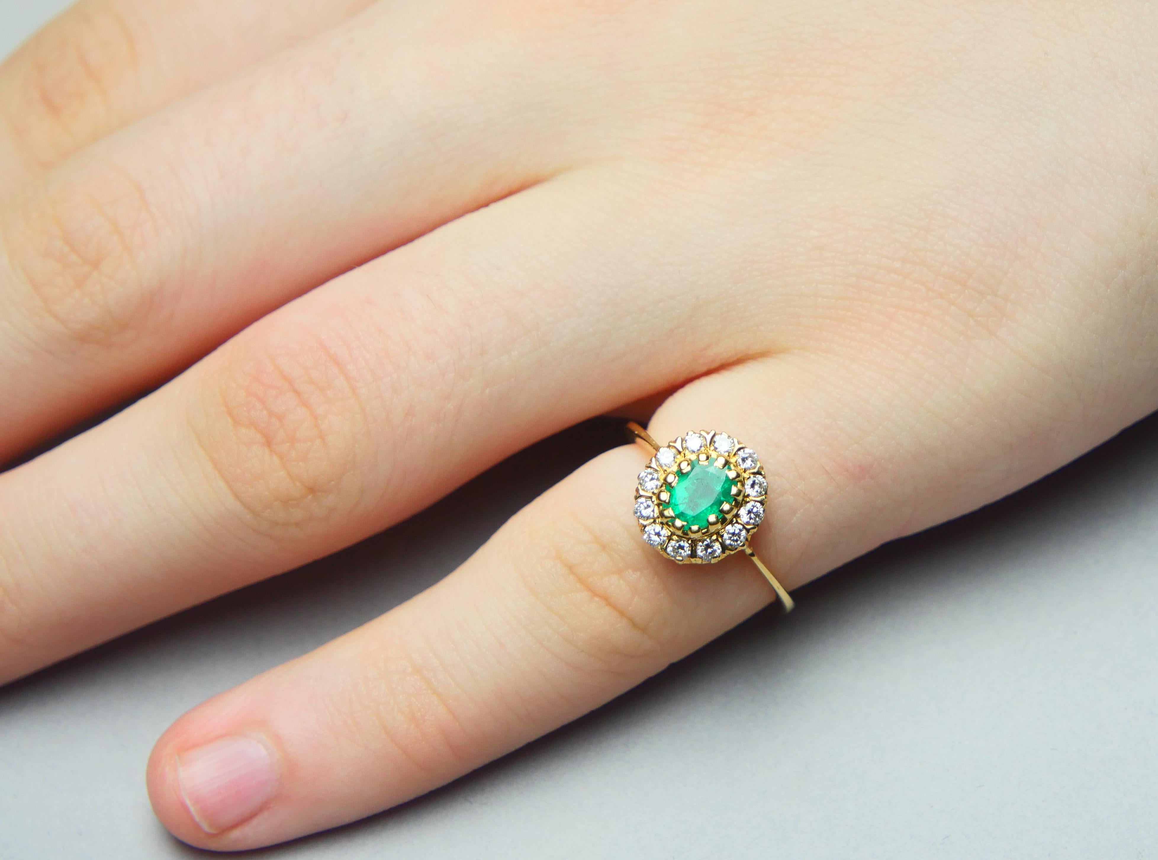 Women's Antique German Ring 0.85 Emerald Diamonds solid 18K Yellow Gold Ø US4.5 / 2.65gr