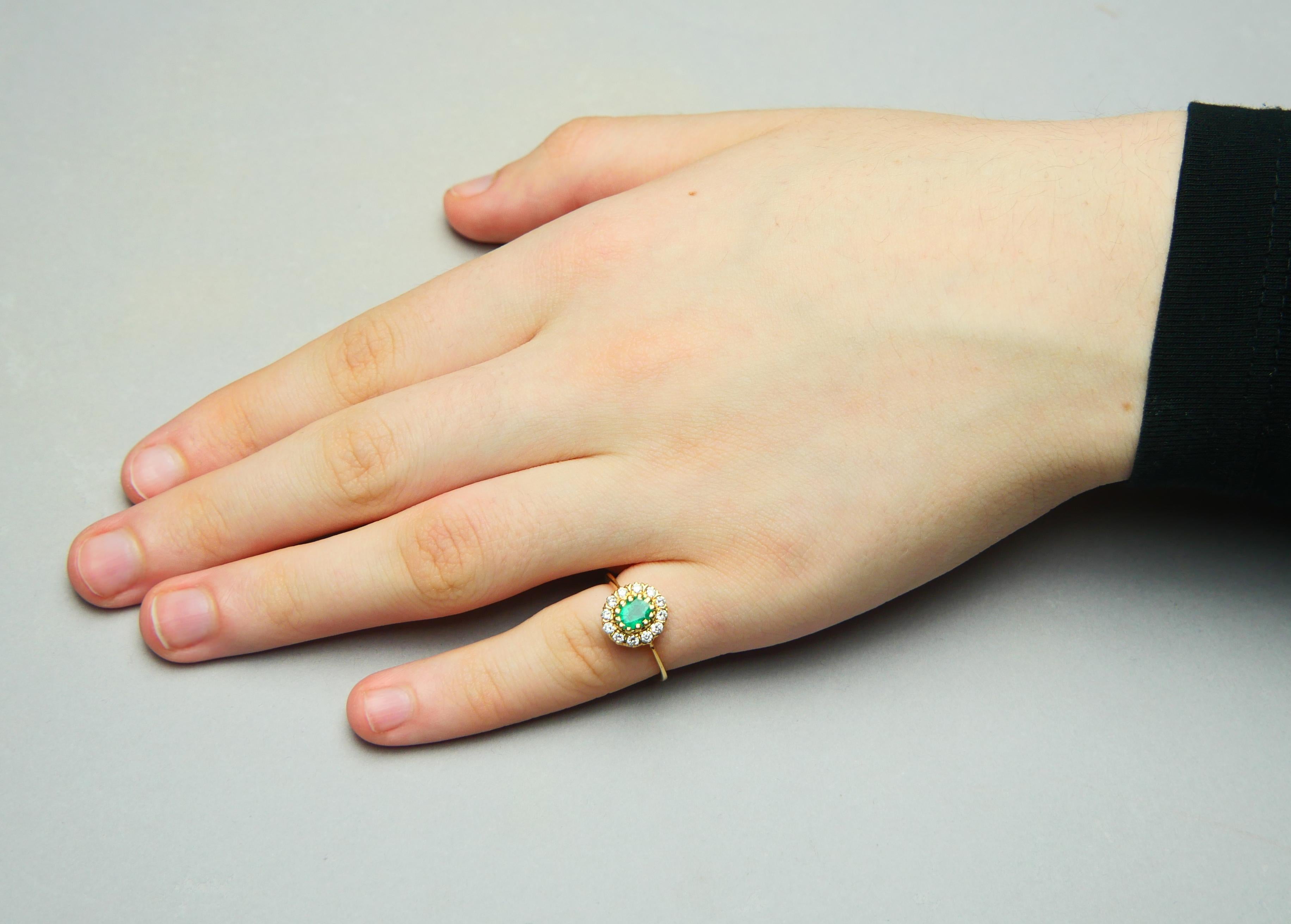 Antique German Ring 0.85 Emerald Diamonds solid 18K Yellow Gold Ø US4.5 / 2.65gr 1