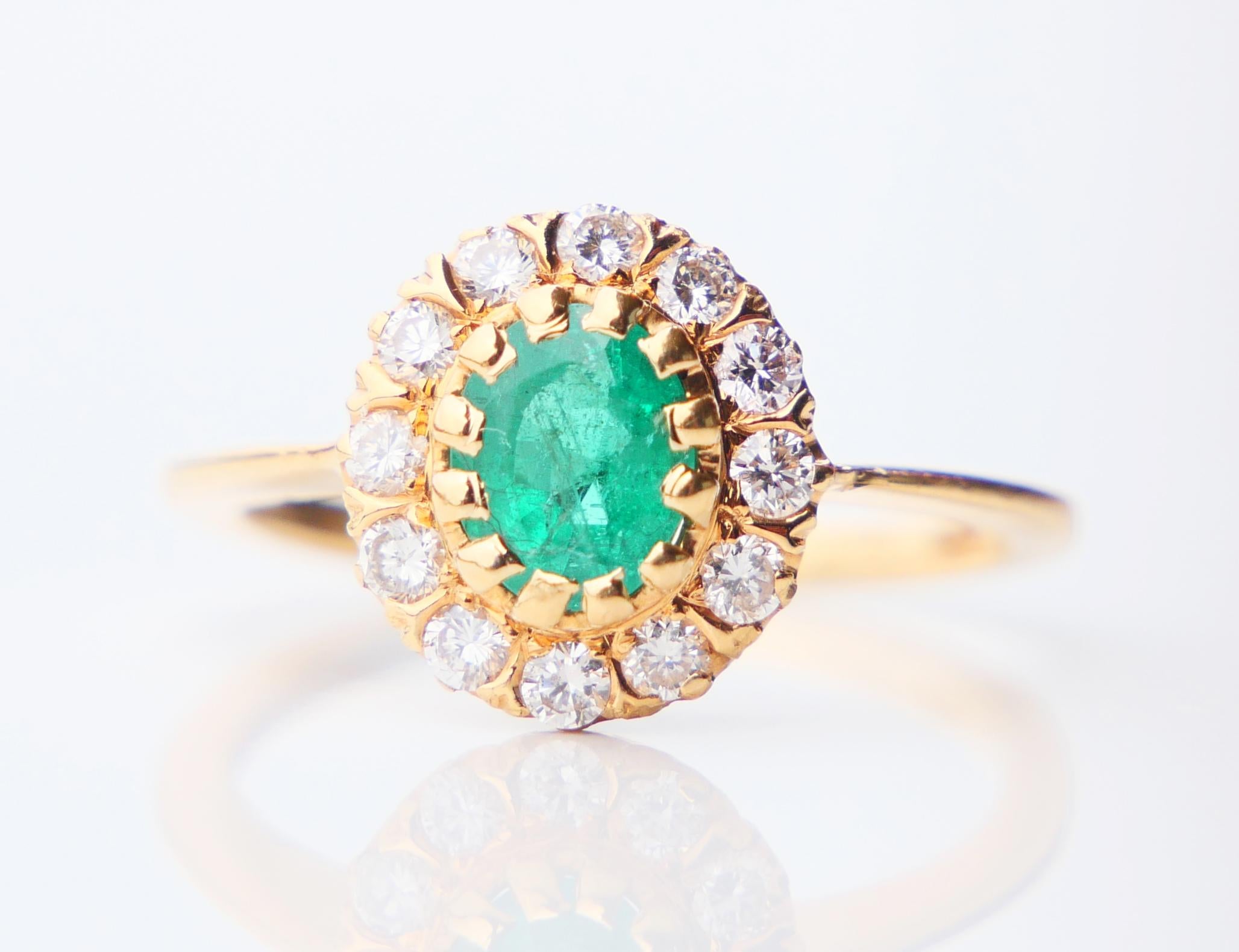 Antique German Ring 0.85 Emerald Diamonds solid 18K Yellow Gold Ø US4.5 / 2.65gr 2
