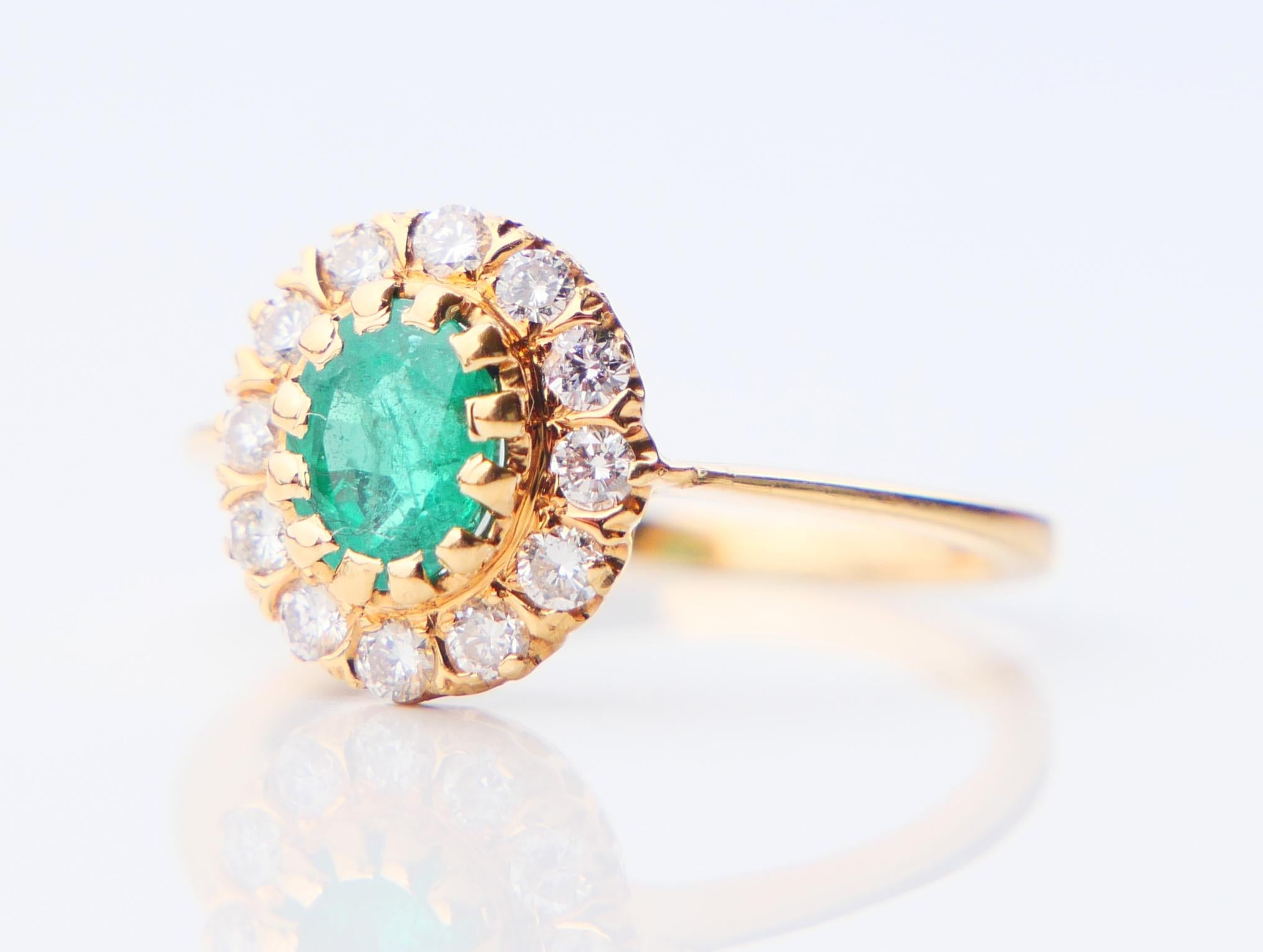 Antique German Ring 0.85 Emerald Diamonds solid 18K Yellow Gold Ø US4.5 / 2.65gr 3